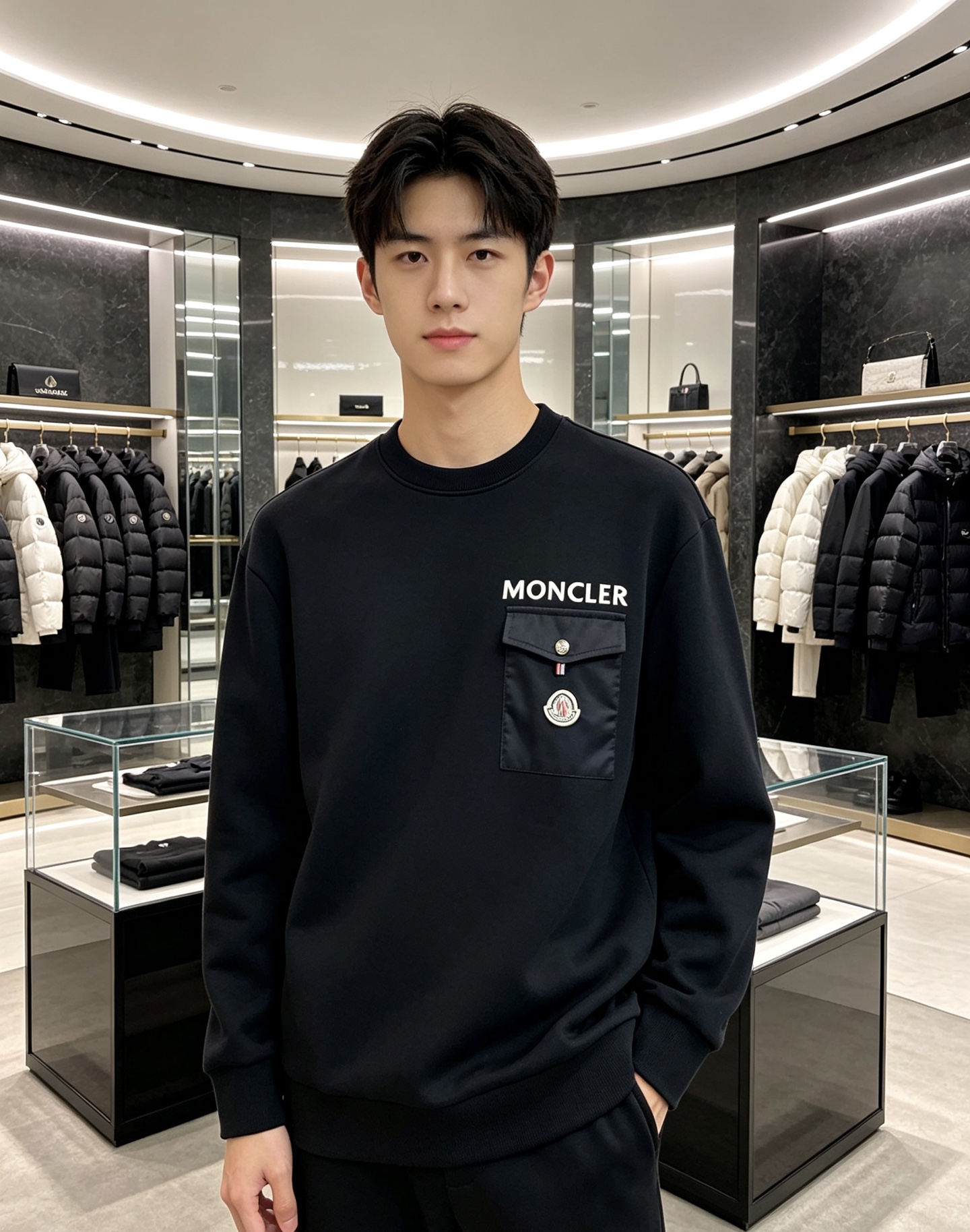 Moncler 蒙口 2026秋冬新款口袋徽章圆领卫衣，原版五金辅料完整复刻，高品质空气层面料，软糯挺括不易变形，版型宽