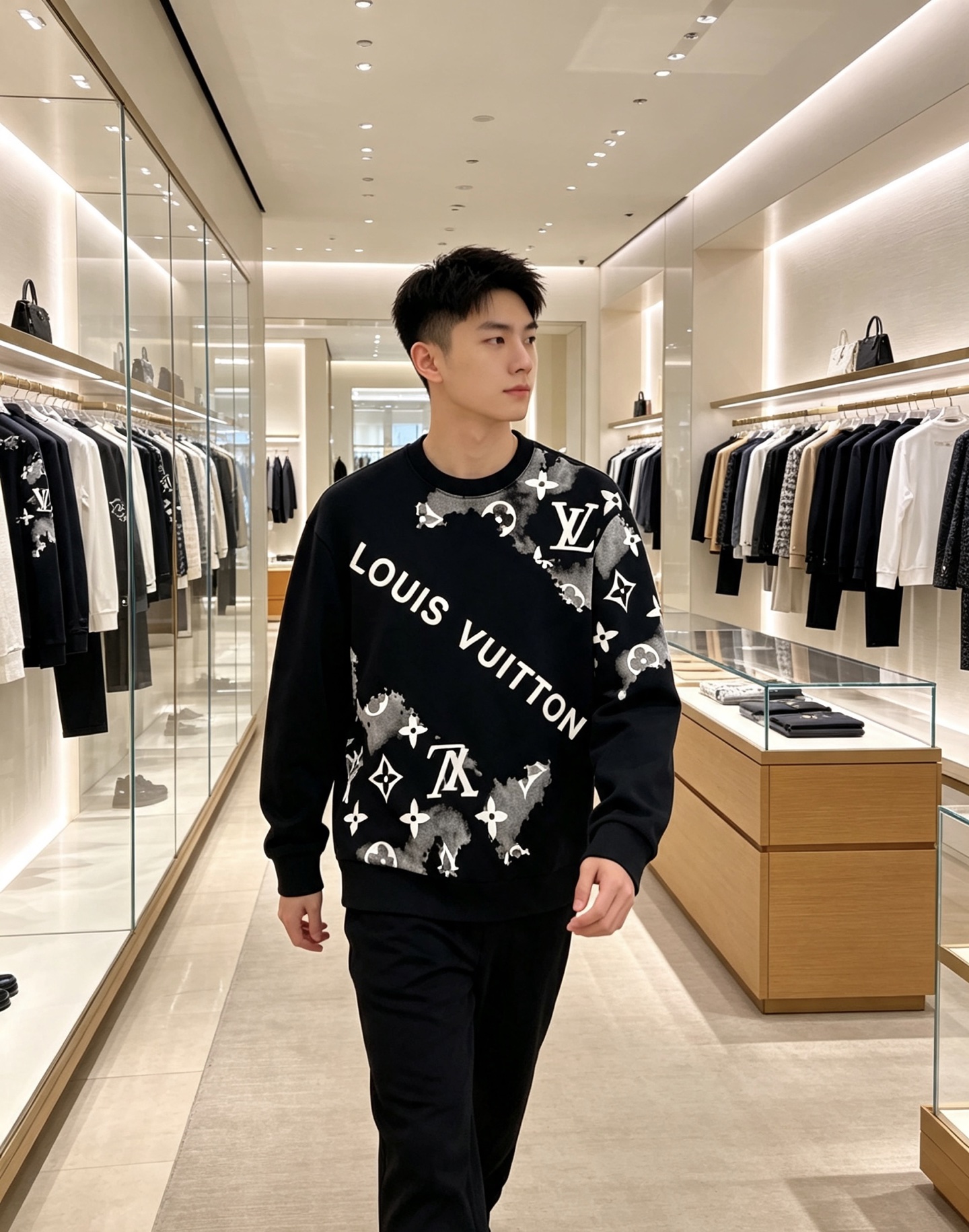 Louis Vuitton 路易威登 lv2026秋冬新款水墨晕染满印老花圆领卫衣 原版五金辅料完整复刻，高品质空气层面