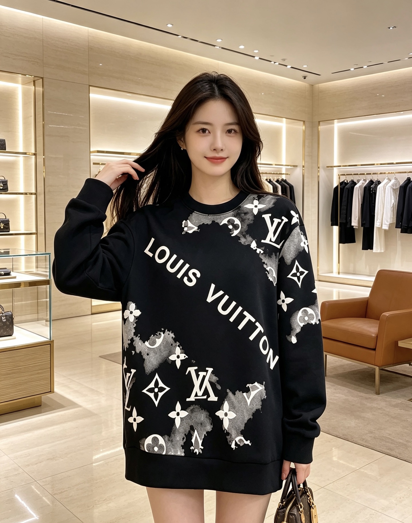 Louis Vuitton 路易威登 lv2026秋冬新款水墨晕染满印老花圆领卫衣 原版五金辅料完整复刻，高品质空气层面