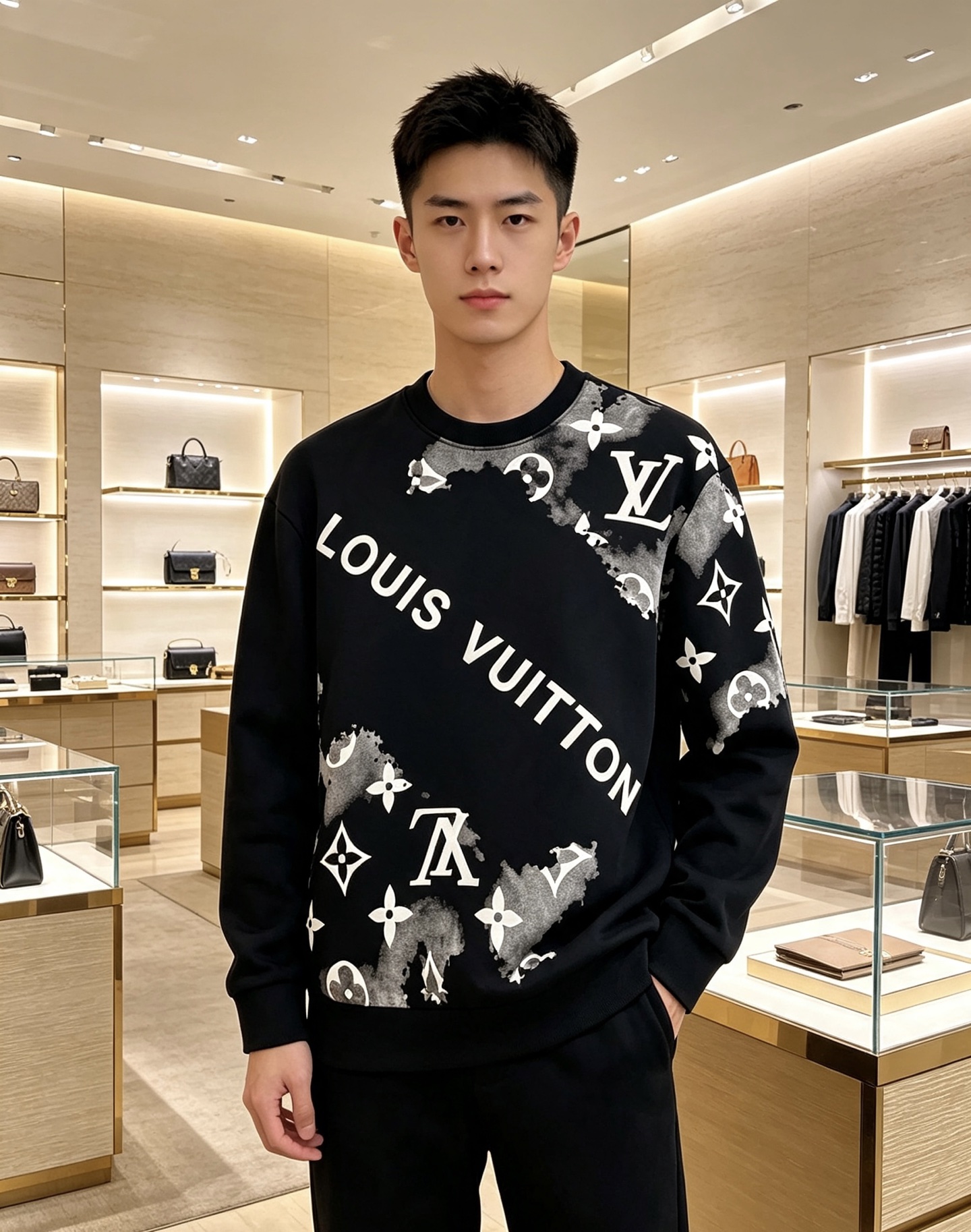 Louis Vuitton 路易威登 lv2026秋冬新款水墨晕染满印老花圆领卫衣 原版五金辅料完整复刻，高品质空气层面