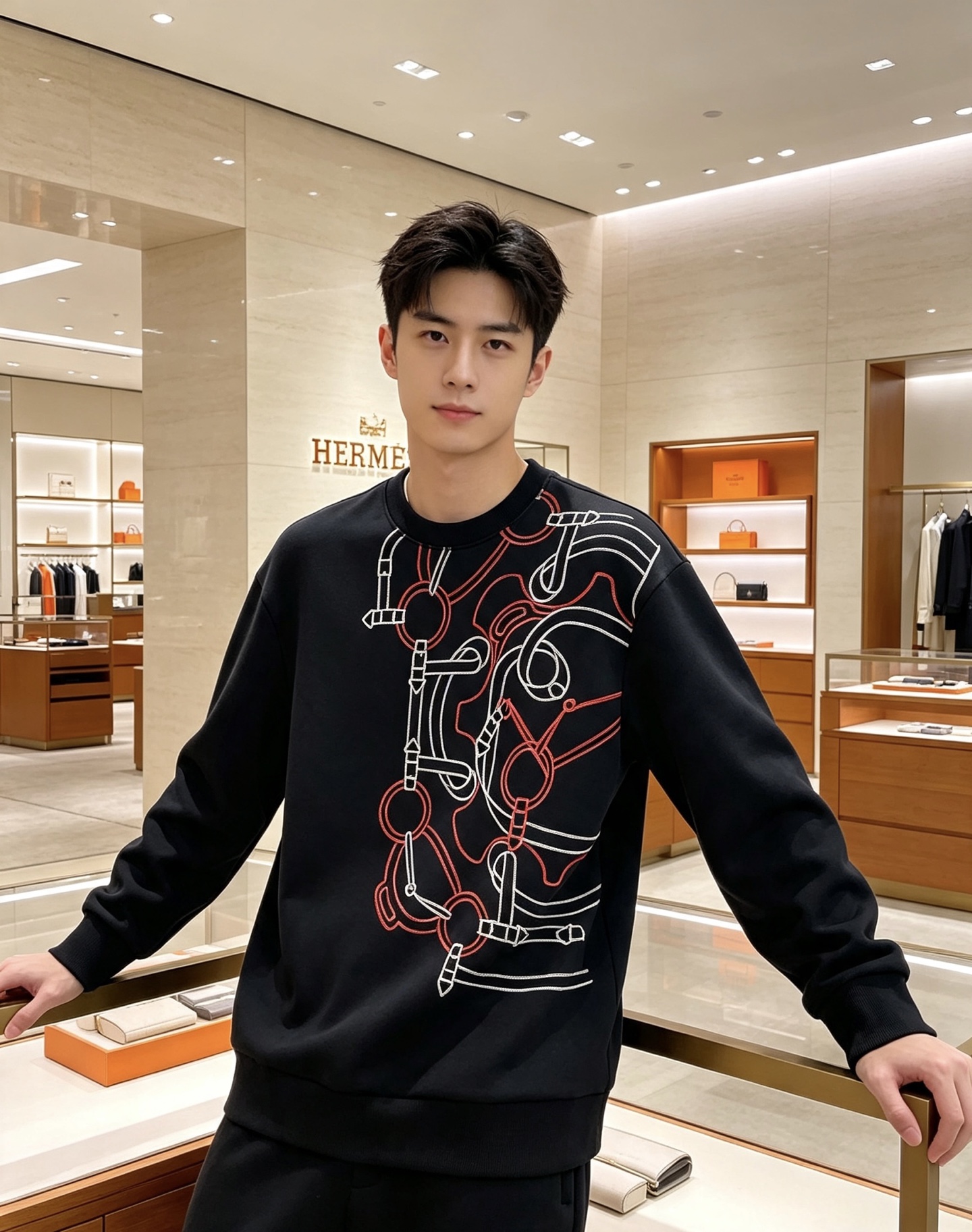 HERMÈS 爱马仕｜2026秋冬新款圆领卫衣 甄选高密空气层面料，柔软亲肤，不易起皱变形 重工锁链马具线条，色彩层次丰