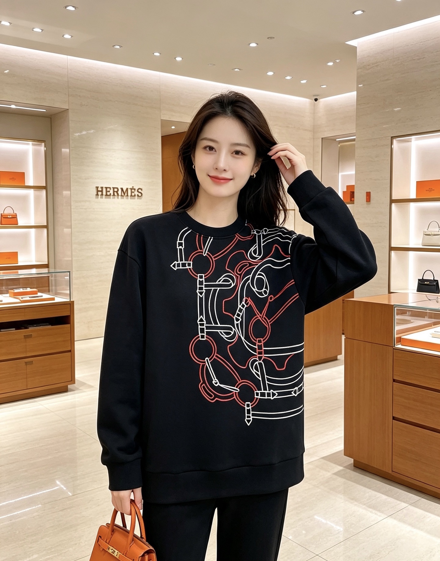 HERMÈS 爱马仕｜2026秋冬新款圆领卫衣 甄选高密空气层面料，柔软亲肤，不易起皱变形 重工锁链马具线条，色彩层次丰