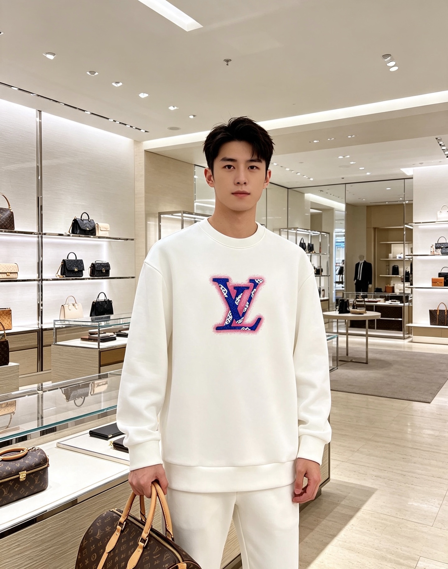 Louis Vuitton 路易威登 2026春夏粉蓝喷绘老花LV标识圆领卫衣 原版辅料完整复刻，高品质空气层面料，柔软