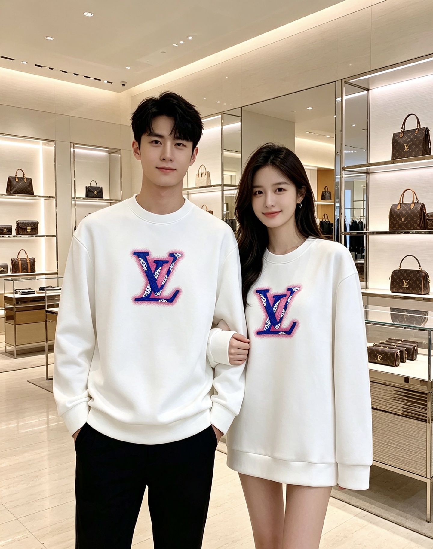 Louis Vuitton 路易威登 2026春夏粉蓝喷绘老花LV标识圆领卫衣 原版辅料完整复刻，高品质空气层面料，柔软