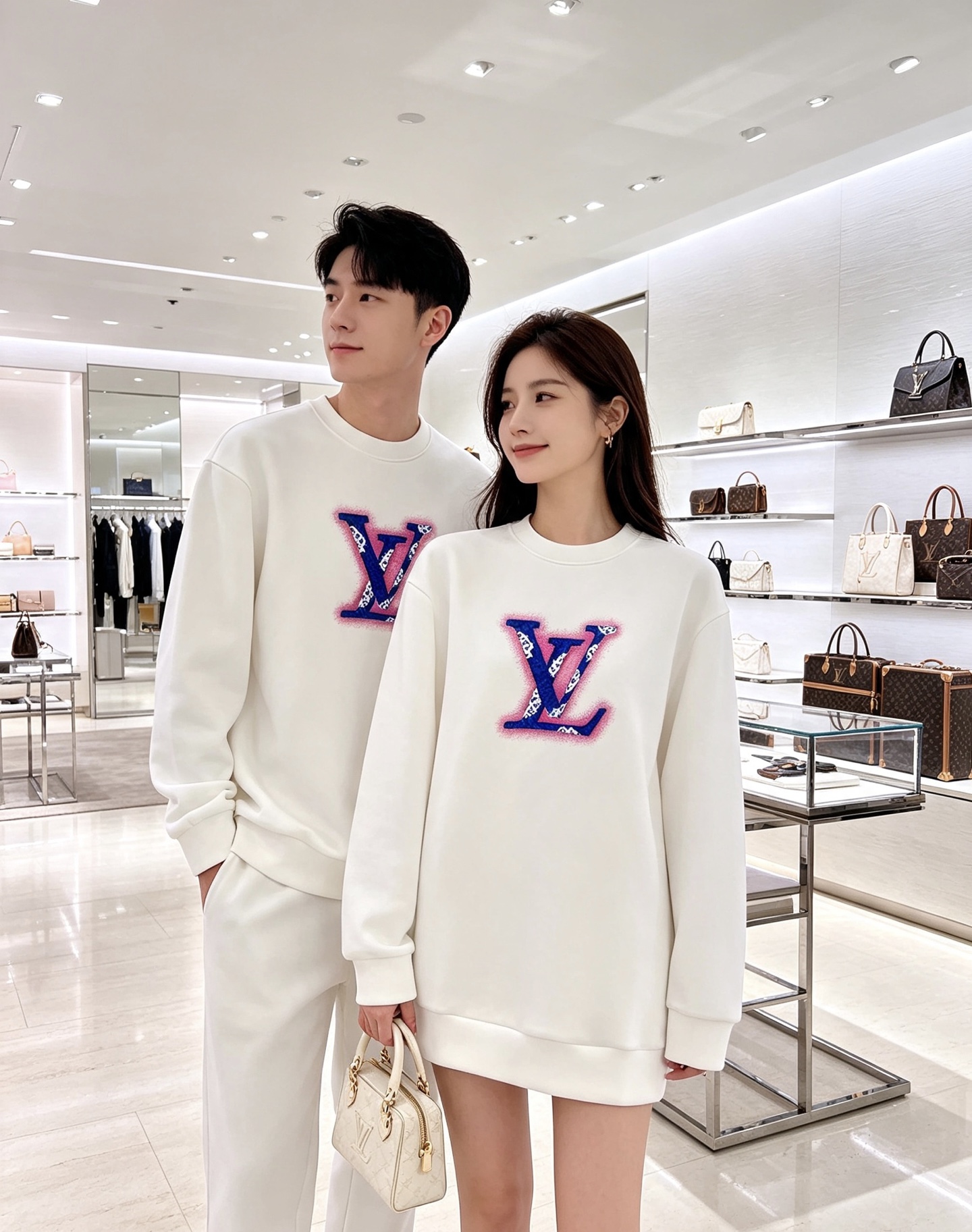 Louis Vuitton 路易威登 2026春夏粉蓝喷绘老花LV标识圆领卫衣 原版辅料完整复刻，高品质空气层面料，柔软