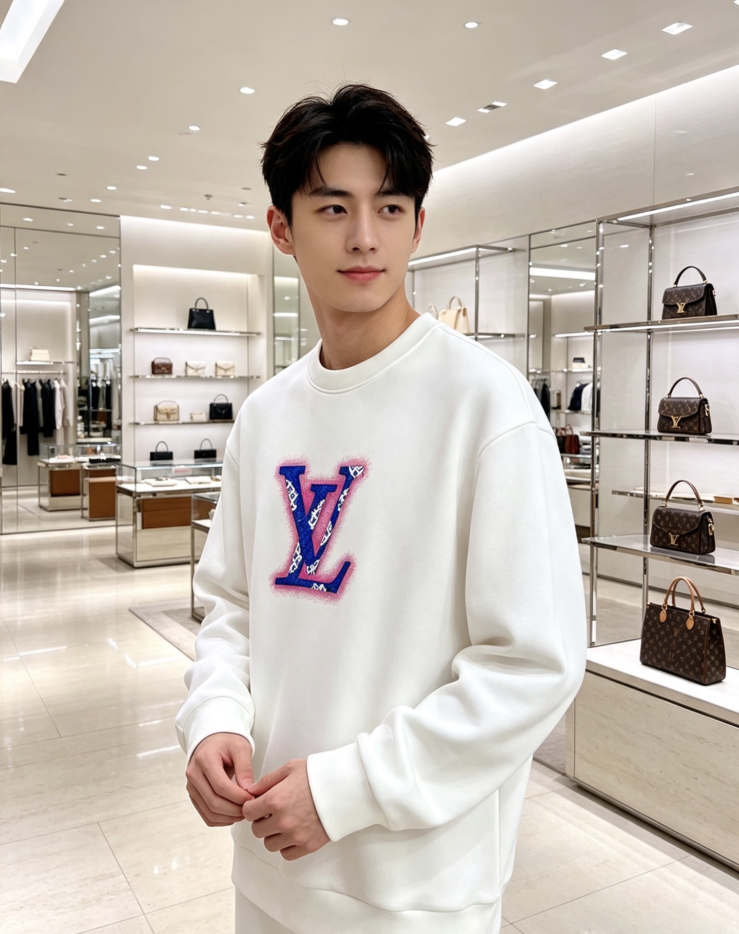 Louis Vuitton 路易威登 2026春夏粉蓝喷绘老花LV标识圆领卫衣 原版辅料完整复刻，高品质空气层面料，柔软