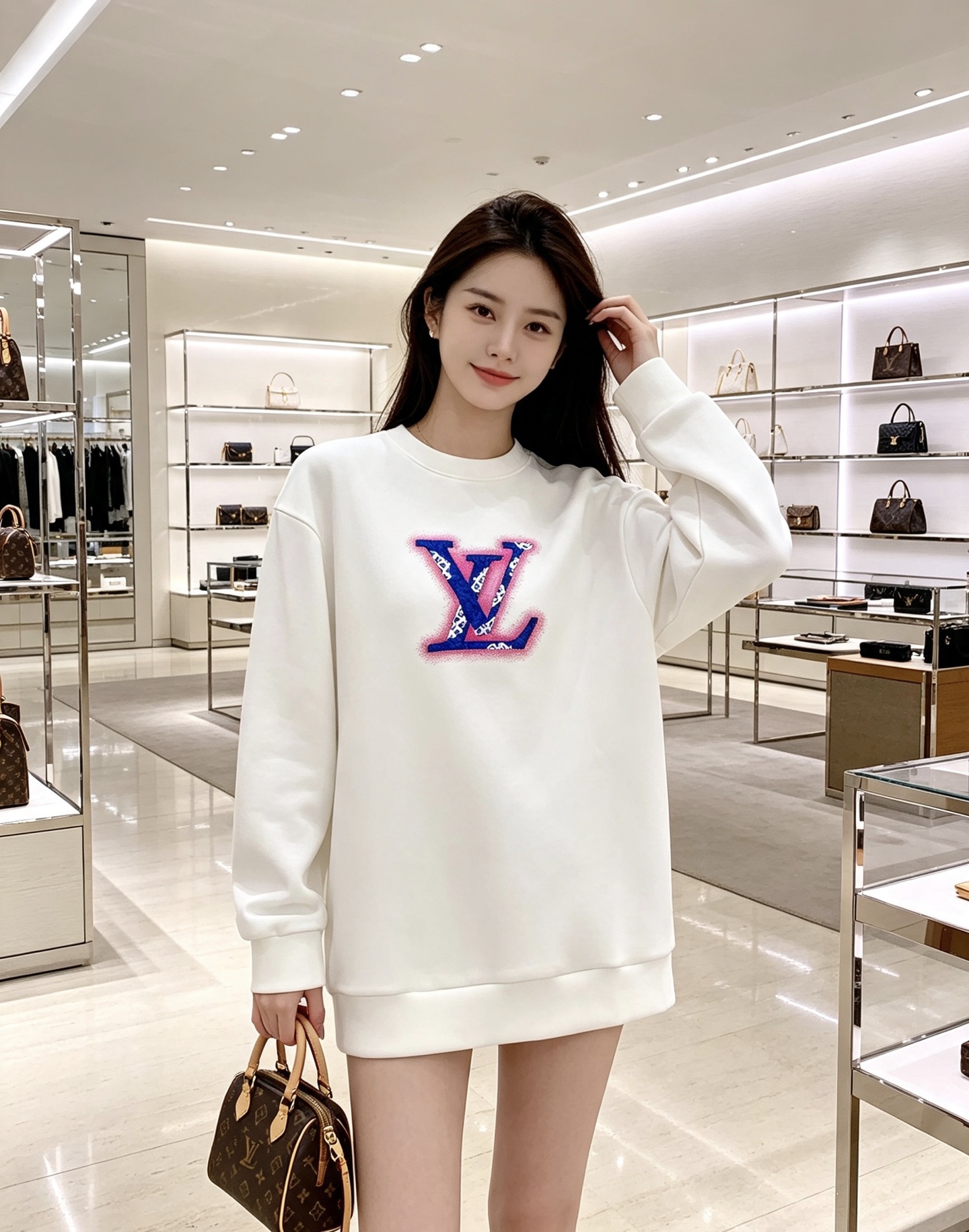 Louis Vuitton 路易威登 2026春夏粉蓝喷绘老花LV标识圆领卫衣 原版辅料完整复刻，高品质空气层面料，柔软