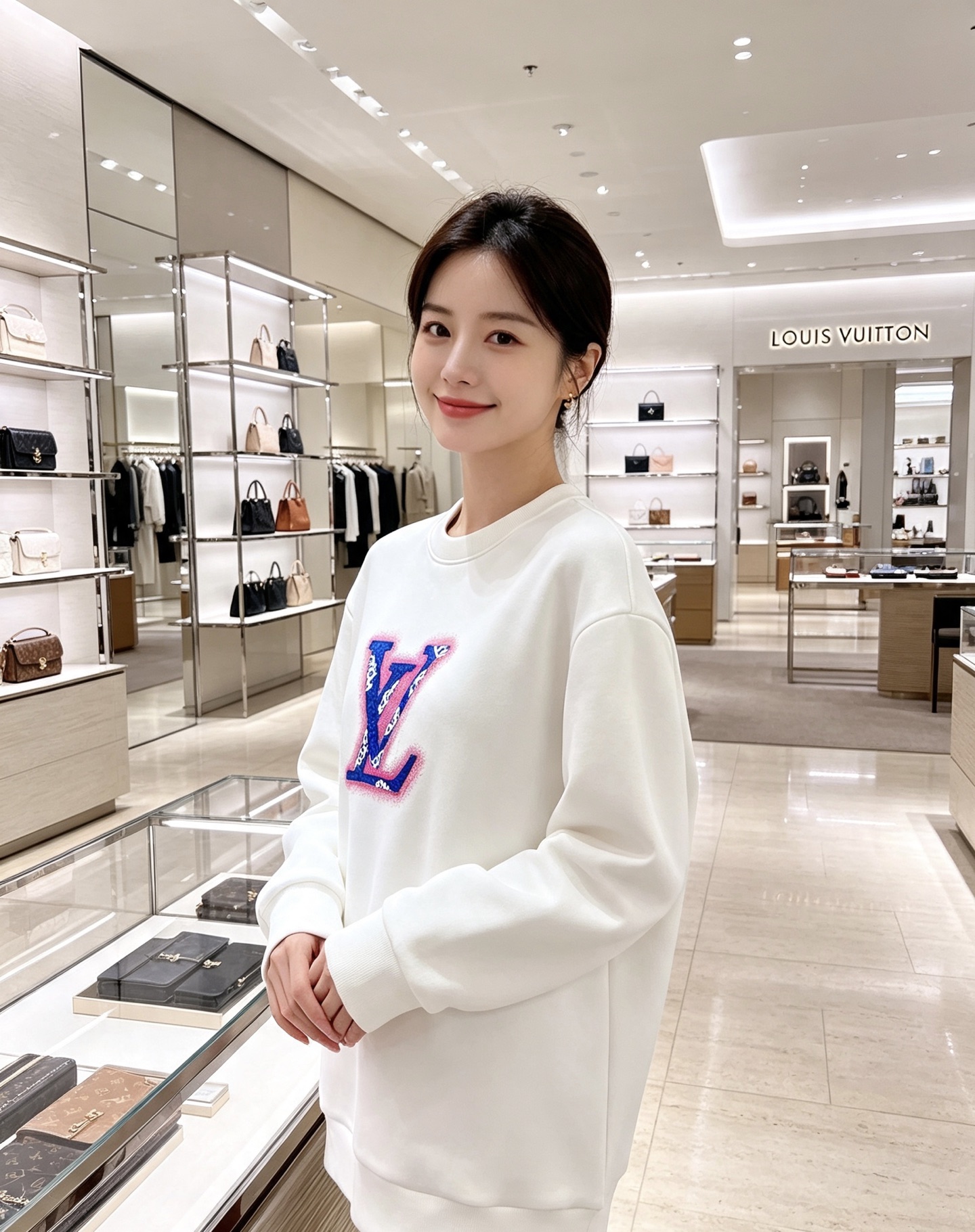 Louis Vuitton 路易威登 2026春夏粉蓝喷绘老花LV标识圆领卫衣 原版辅料完整复刻，高品质空气层面料，柔软
