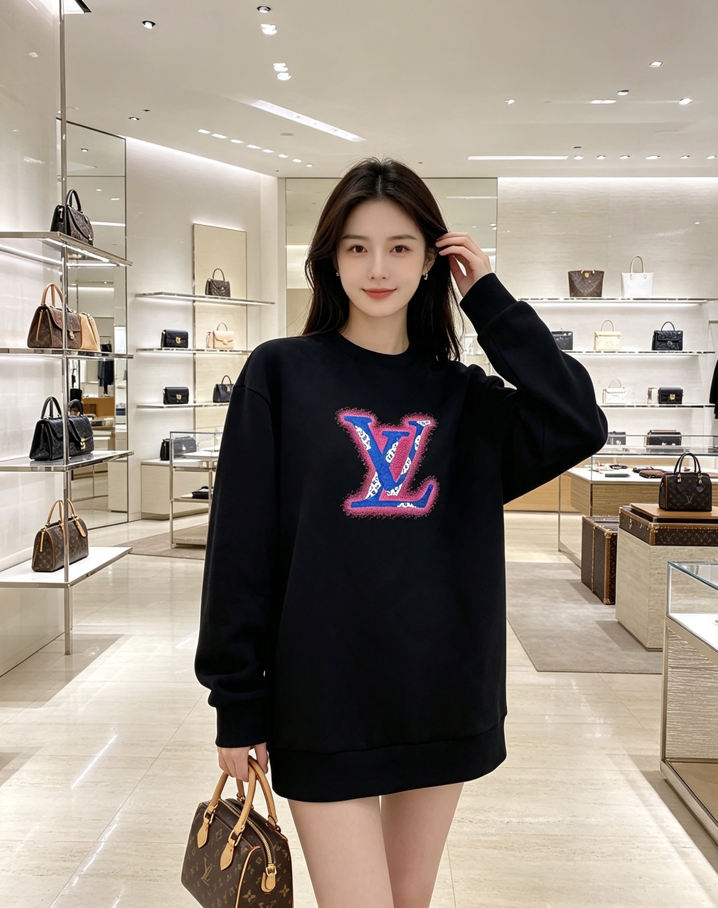 Louis Vuitton 路易威登 2026春夏粉蓝喷绘老花LV标识圆领卫衣 原版辅料完整复刻，高品质空气层面料，柔软