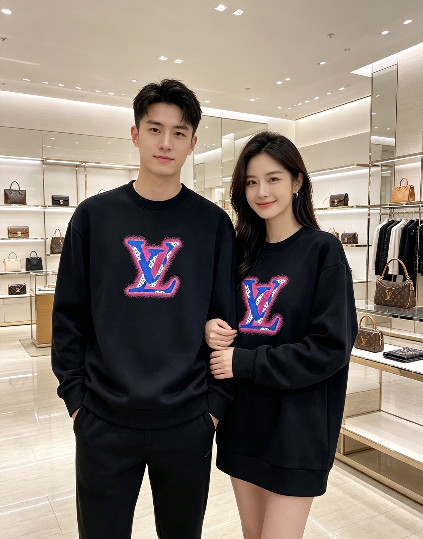 Louis Vuitton 路易威登 2026春夏粉蓝喷绘老花LV标识圆领卫衣 原版辅料完整复刻，高品质空气层面料，柔软