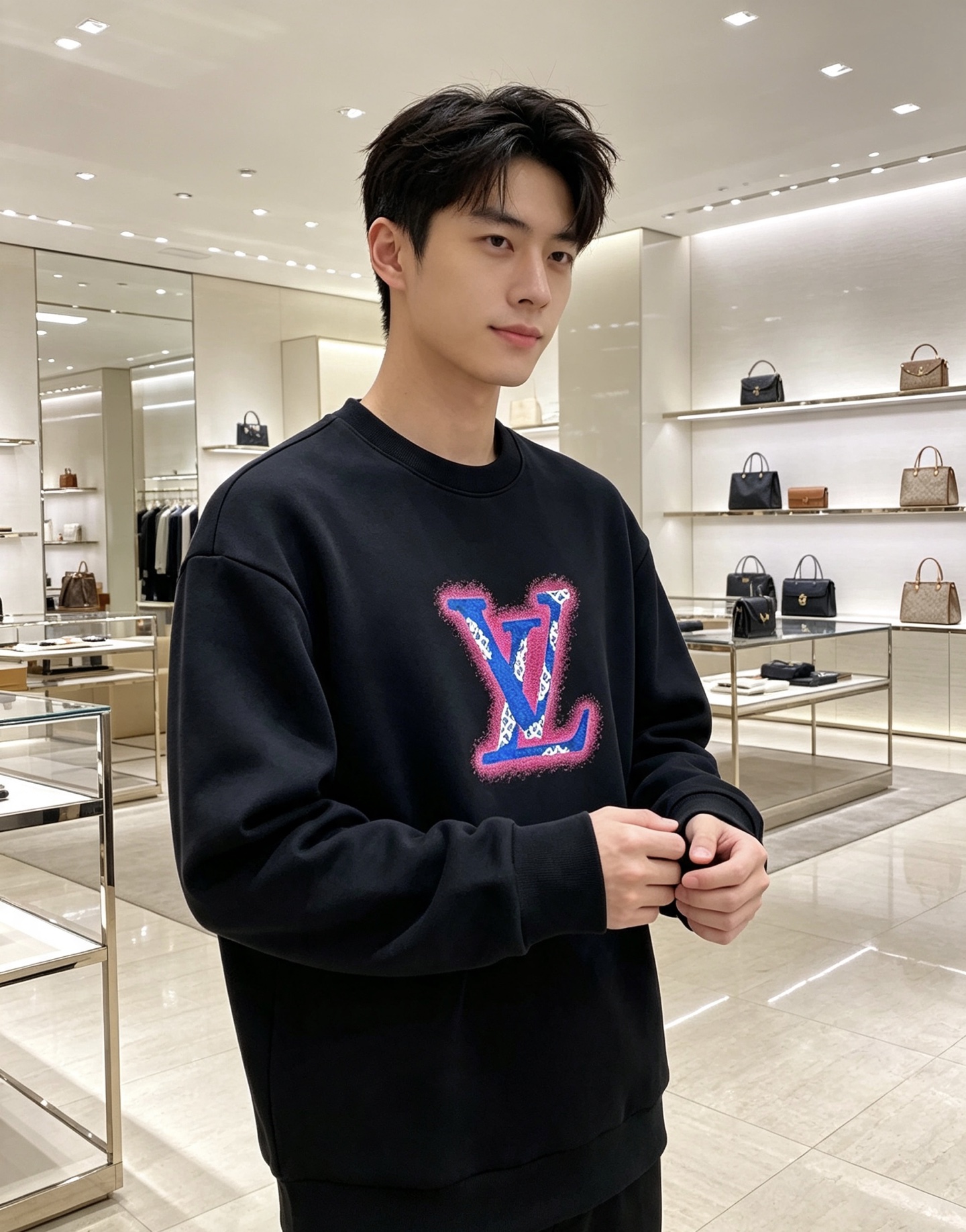 Louis Vuitton 路易威登 2026春夏粉蓝喷绘老花LV标识圆领卫衣 原版辅料完整复刻，高品质空气层面料，柔软