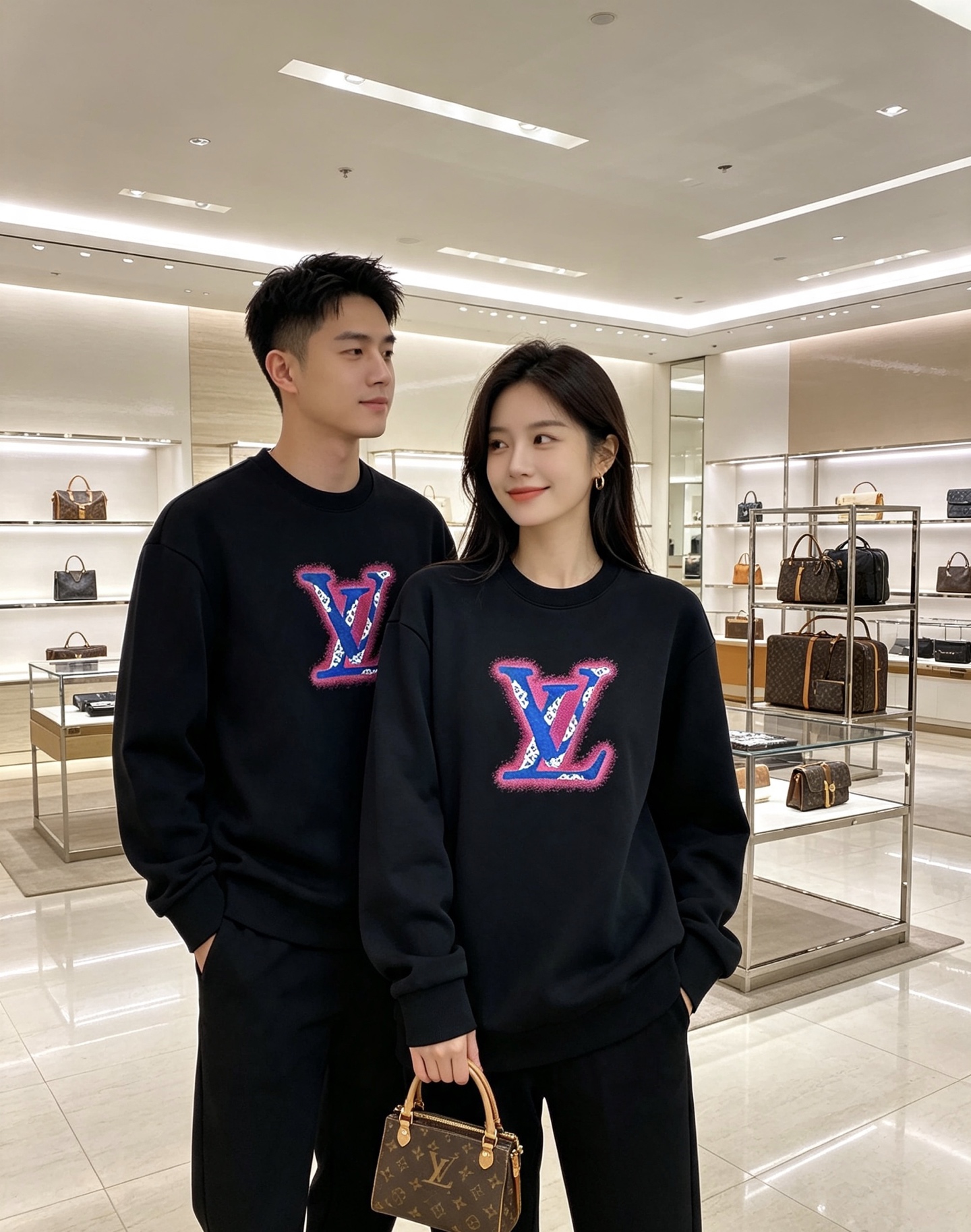 Louis Vuitton 路易威登 2026春夏粉蓝喷绘老花LV标识圆领卫衣 原版辅料完整复刻，高品质空气层面料，柔软