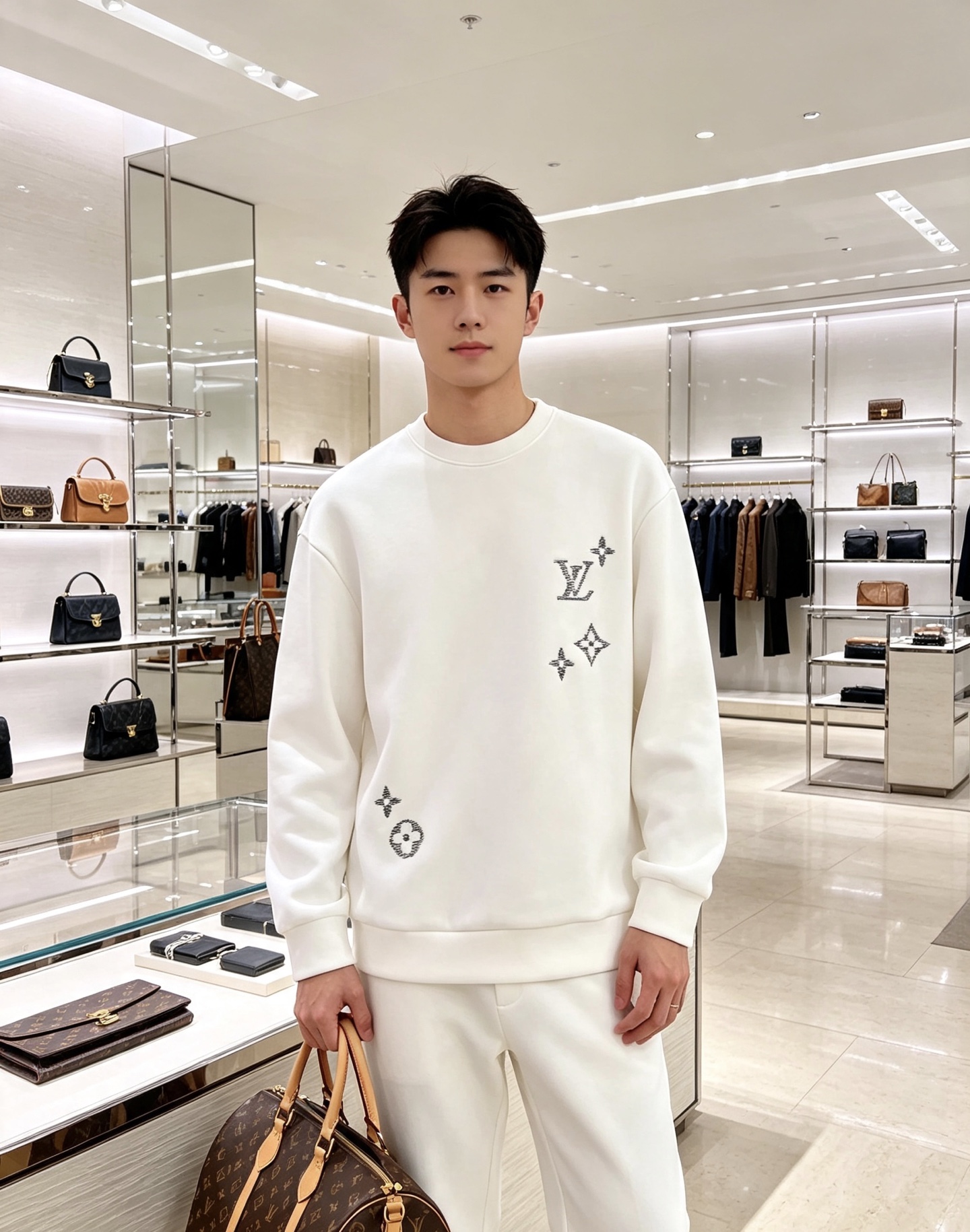 LOUIS VUITTON 路易威登 lv2026秋冬新款圆领卫衣 甄选高密空气层面料，挺括有型 错落渐变LV四叶草刺绣
