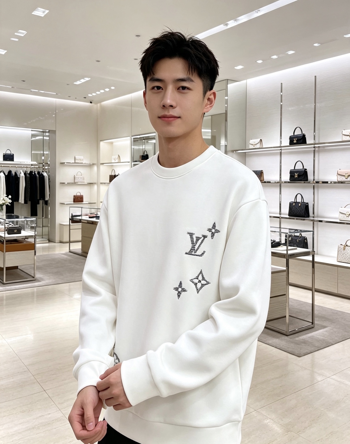 LOUIS VUITTON 路易威登 lv2026秋冬新款圆领卫衣 甄选高密空气层面料，挺括有型 错落渐变LV四叶草刺绣