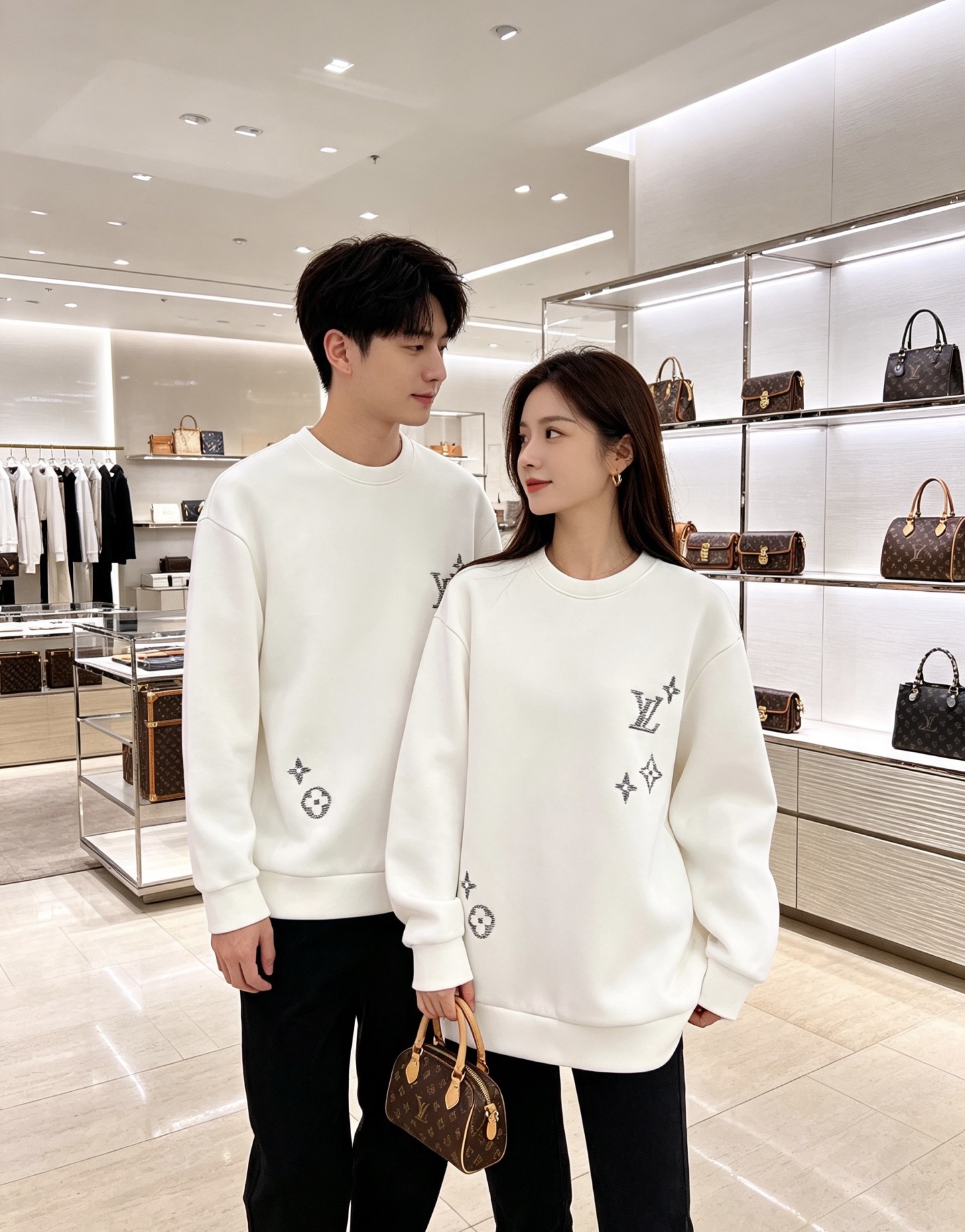 LOUIS VUITTON 路易威登 lv2026秋冬新款圆领卫衣 甄选高密空气层面料，挺括有型 错落渐变LV四叶草刺绣