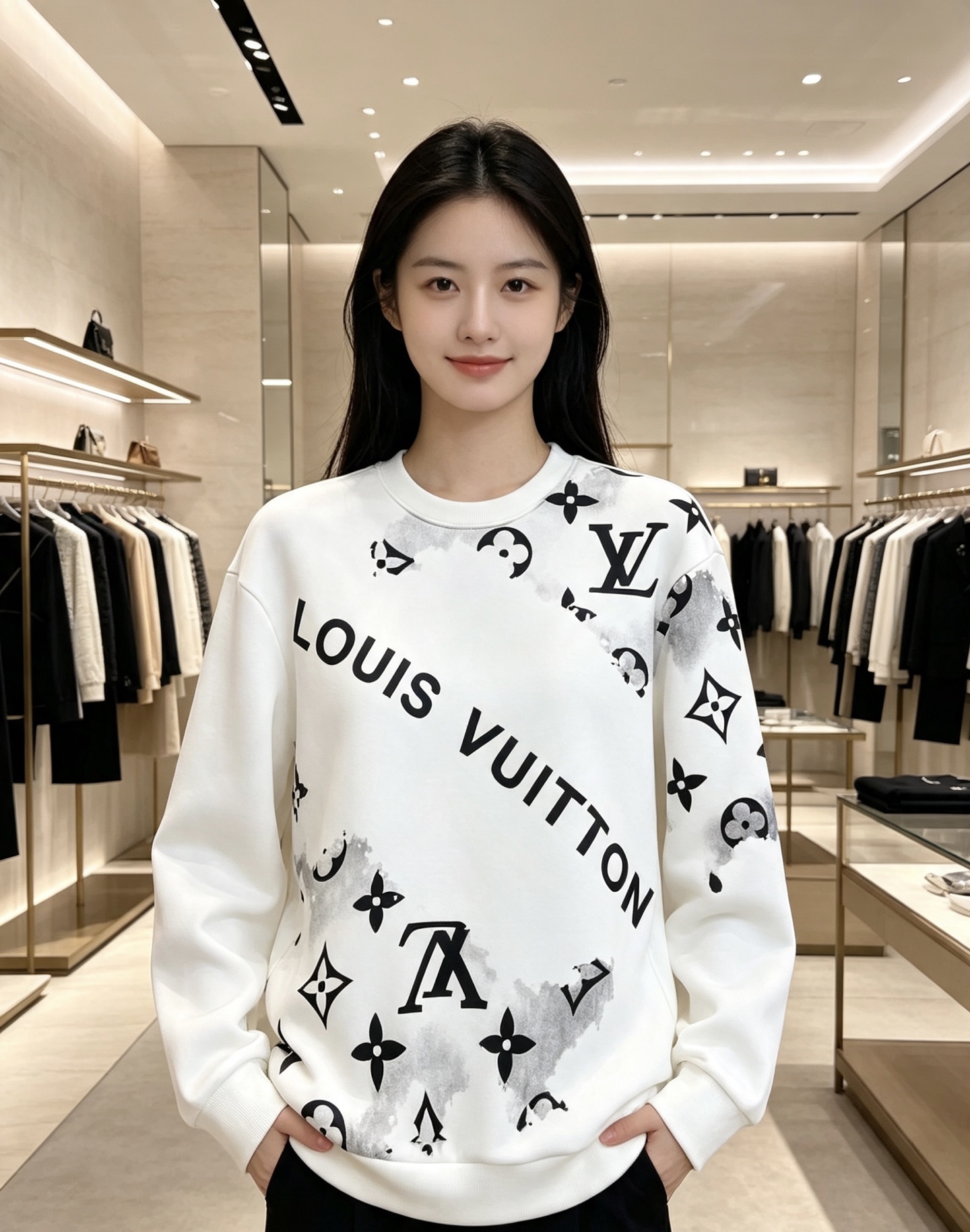 Louis Vuitton 路易威登 lv2026秋冬新款水墨晕染满印老花圆领卫衣 原版五金辅料完整复刻，高品质空气层面