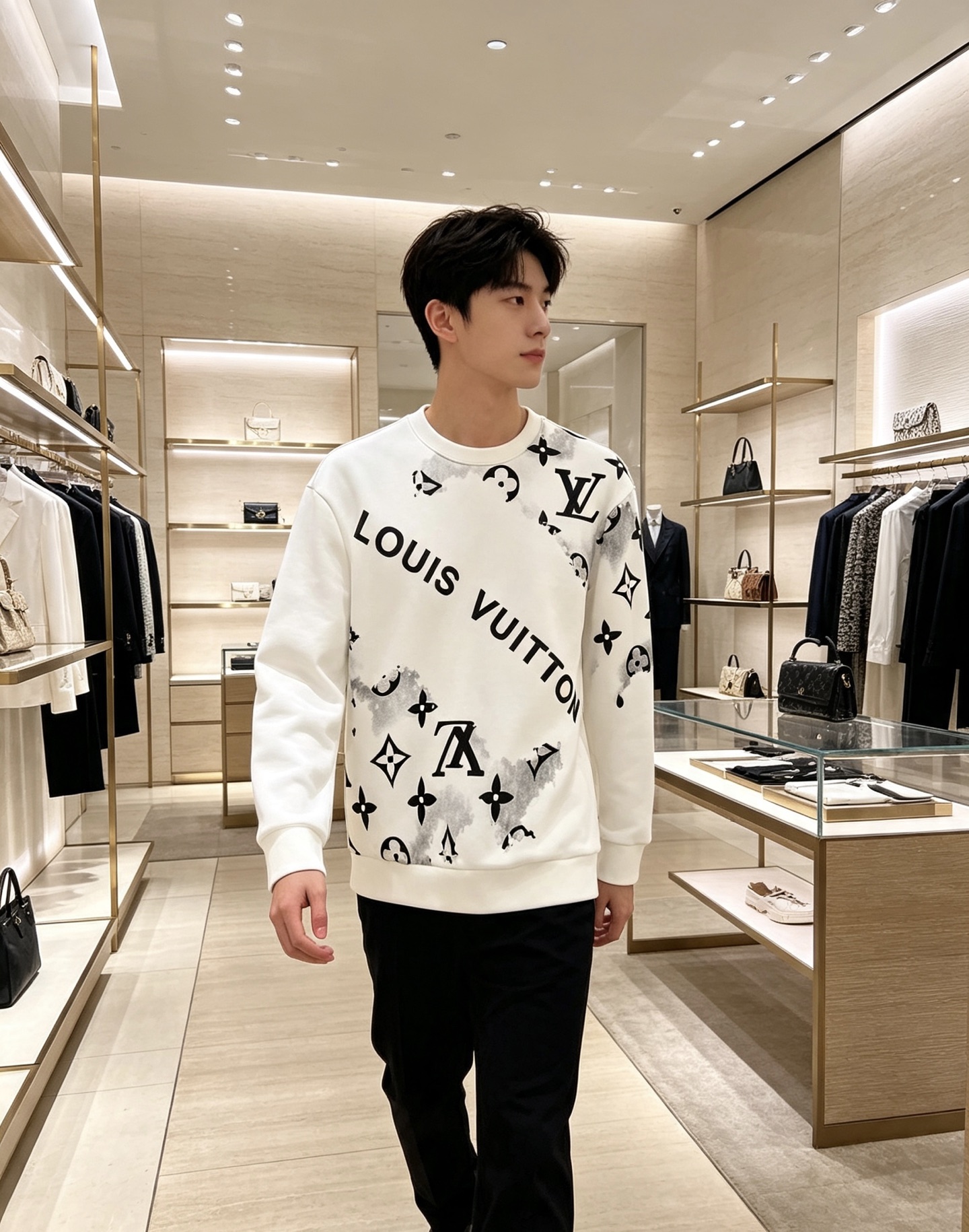 Louis Vuitton 路易威登 lv2026秋冬新款水墨晕染满印老花圆领卫衣 原版五金辅料完整复刻，高品质空气层面