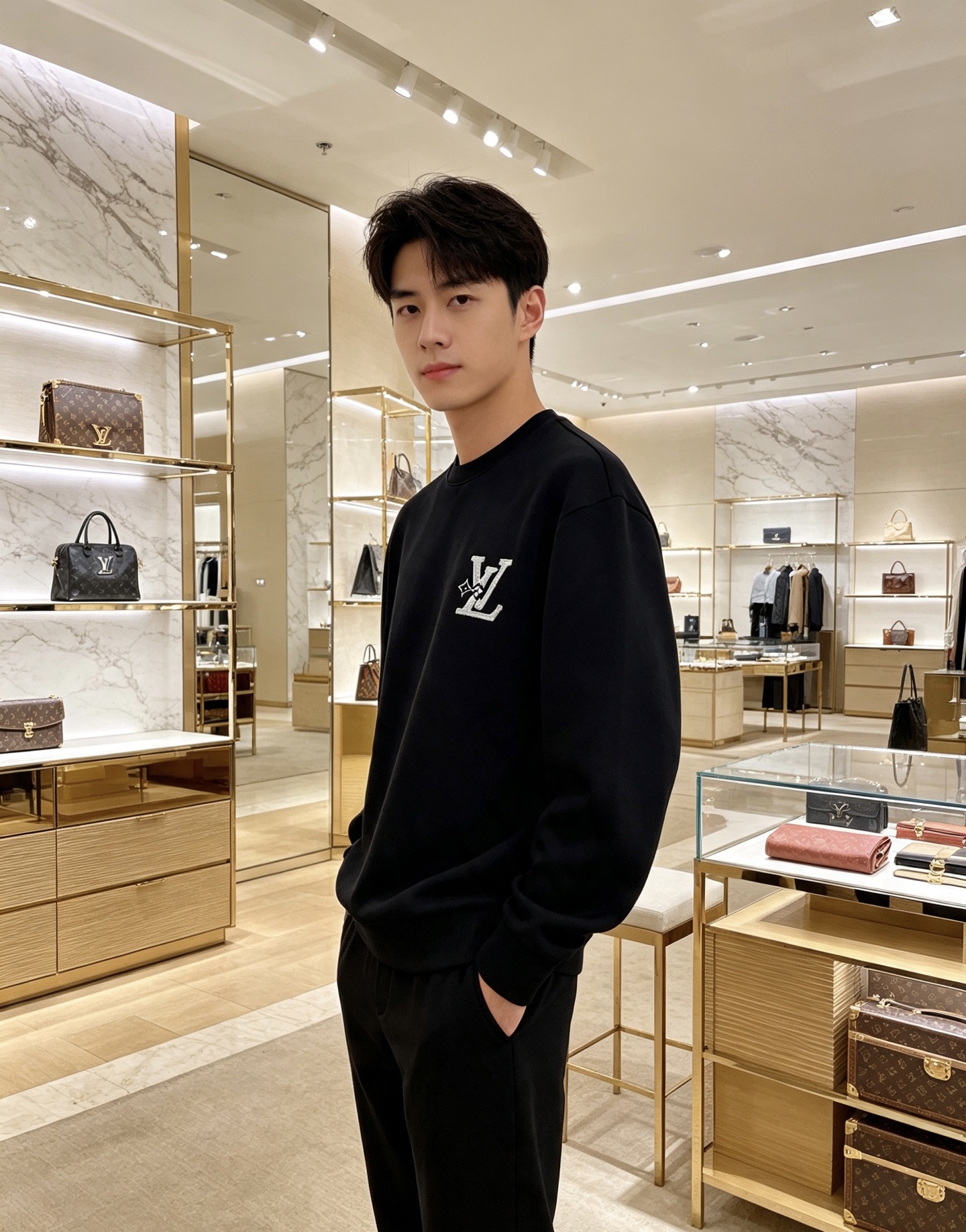 Louis Vuitton 路易威登 2026秋冬新款牛仔贴布LV刺绣圆领卫衣 原版五金辅料完整复刻,高品质空气层面料, Louis Vuitton 路易威登 2026秋冬新款牛仔贴布LV刺绣圆领卫衣 原版五金辅料完整复刻,高品质空气层面料,