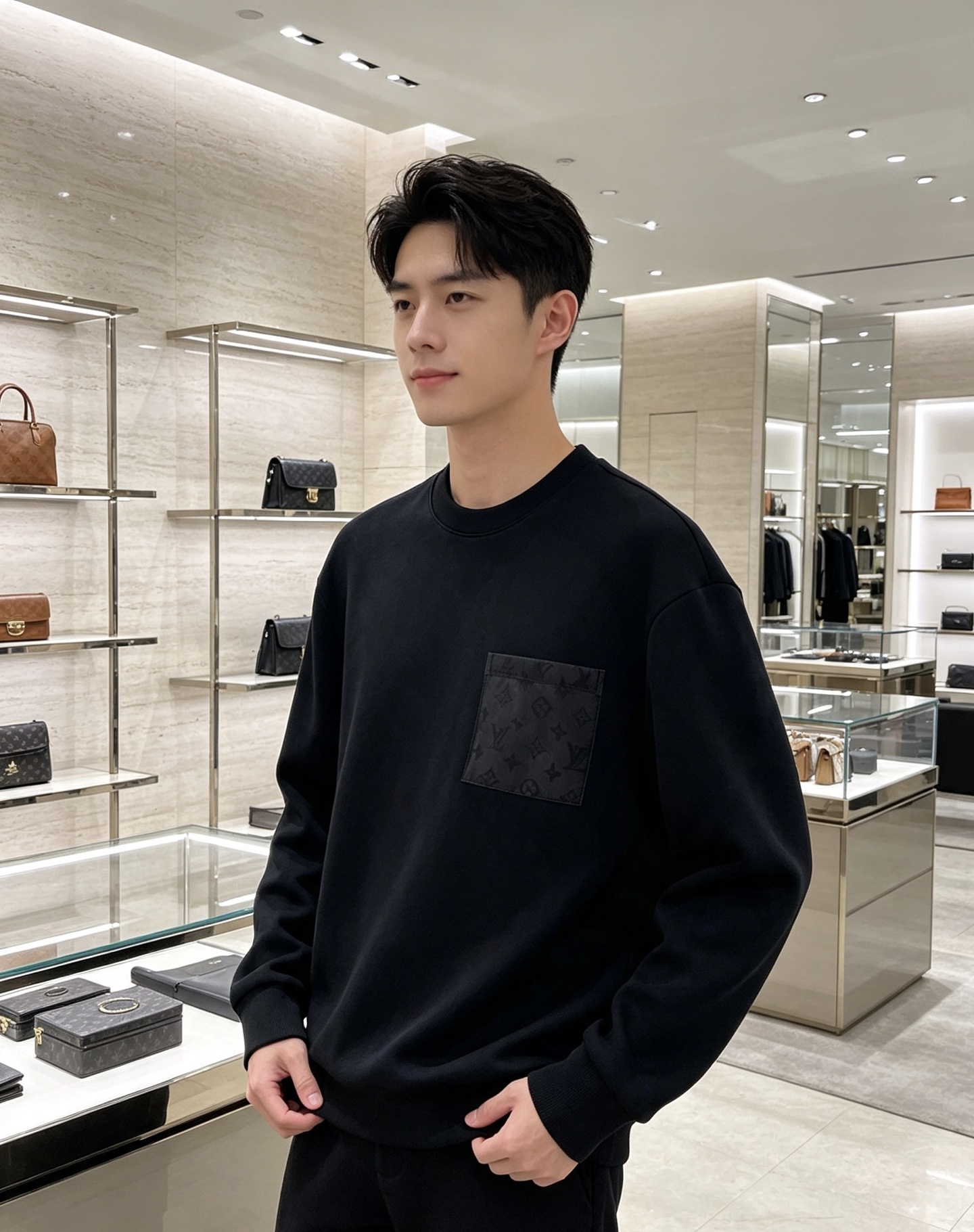 Louis Vuitton 路易威登 2026秋冬新款暗纹老花贴袋圆领卫衣 lv原版五金辅料完整复刻，高品质空气层面料，