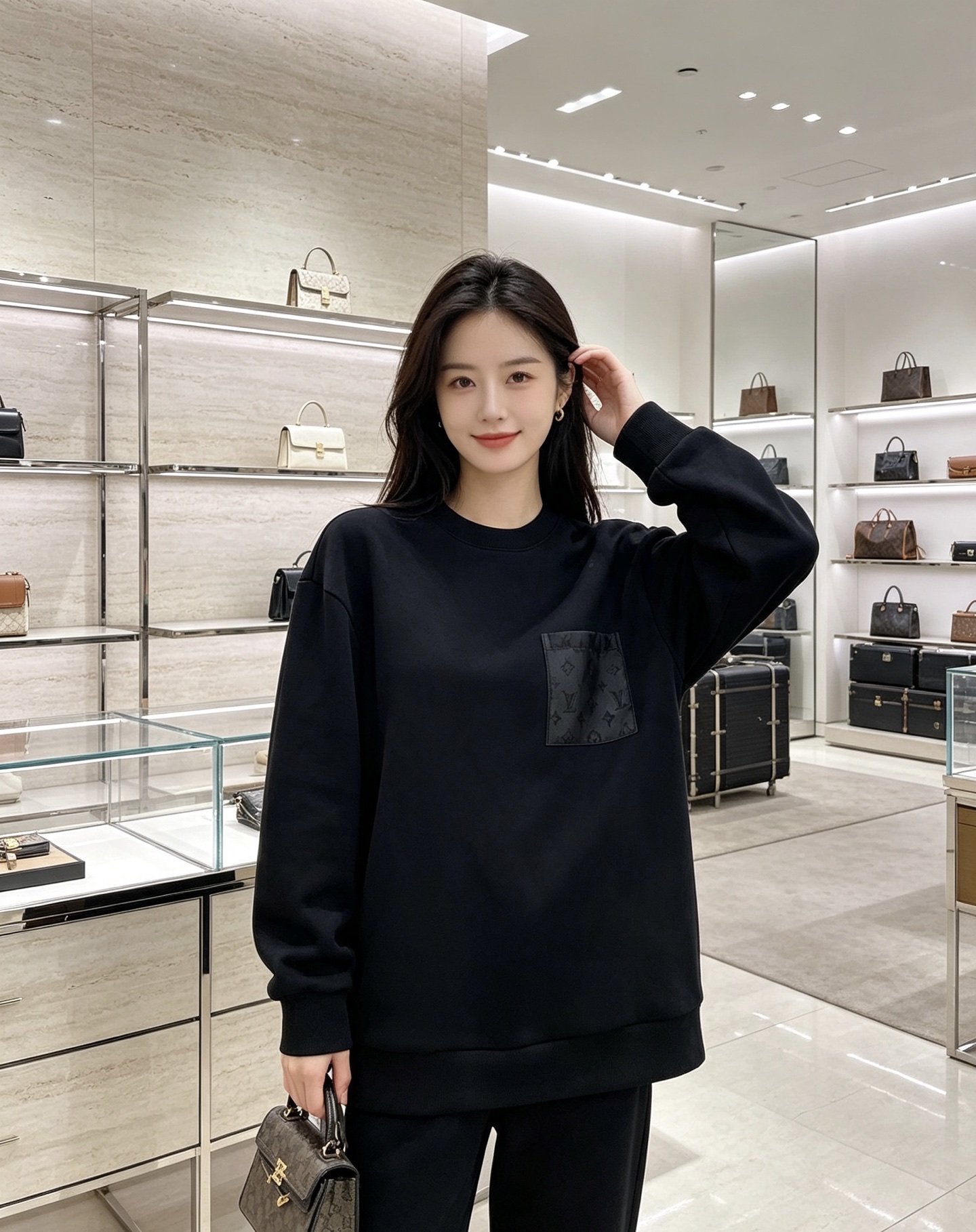 Louis Vuitton 路易威登 2026秋冬新款暗纹老花贴袋圆领卫衣 lv原版五金辅料完整复刻，高品质空气层面料，
