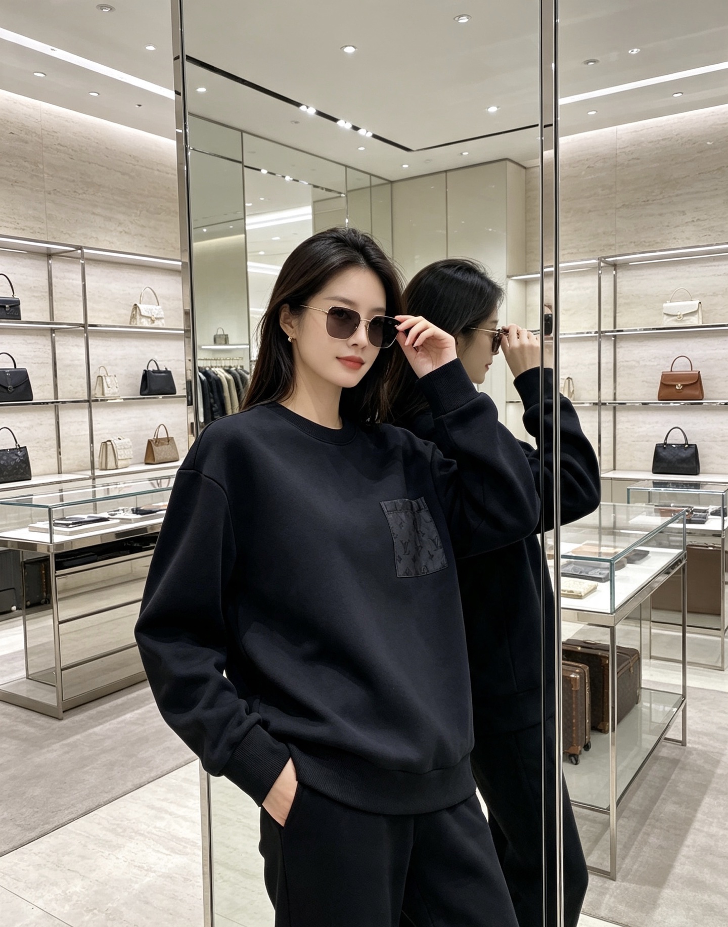 Louis Vuitton 路易威登 2026秋冬新款暗纹老花贴袋圆领卫衣 lv原版五金辅料完整复刻，高品质空气层面料，