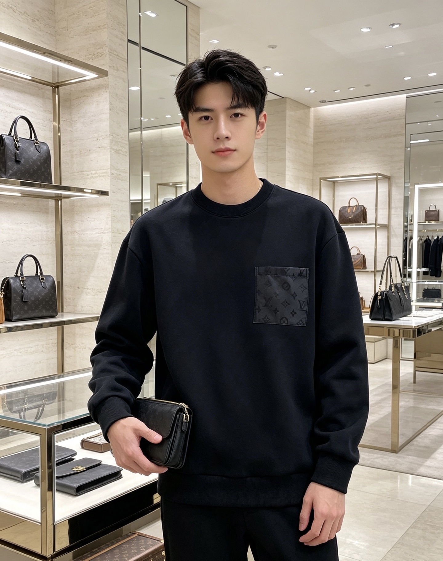 Louis Vuitton 路易威登 2026秋冬新款暗纹老花贴袋圆领卫衣 lv原版五金辅料完整复刻，高品质空气层面料，