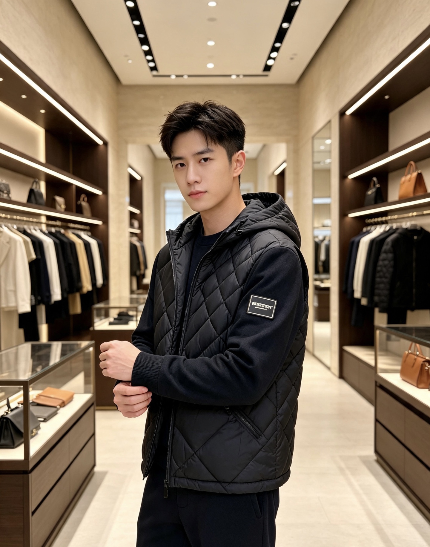 Burberry 巴宝莉 2026秋冬轻熟风菱格连帽羽绒服，菱形分格充绒，上身轻盈蓬松不压身；衣身羽绒面料搭配针织拼接衣