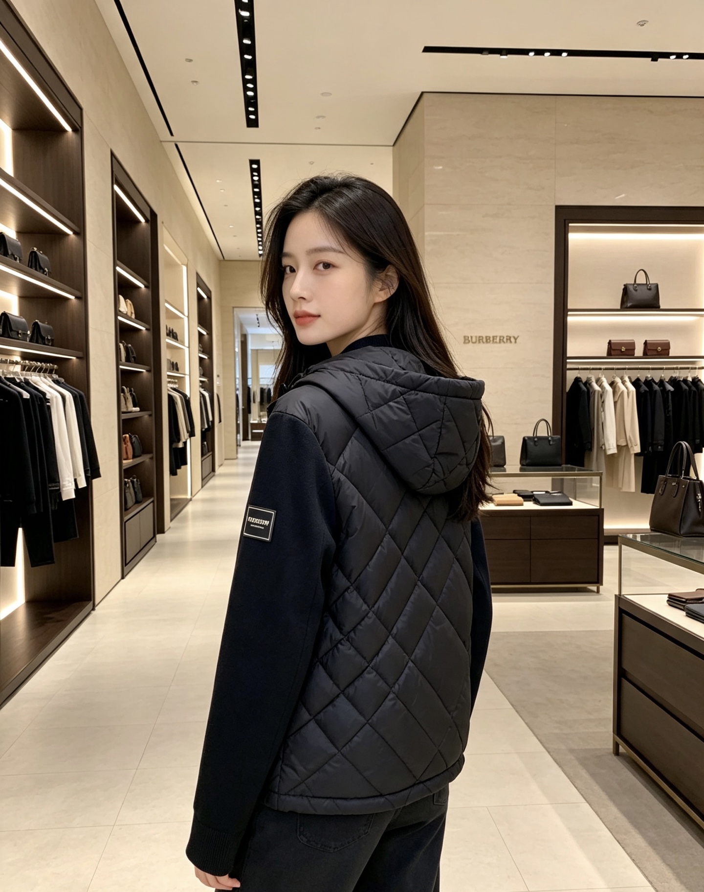 Burberry 巴宝莉 2026秋冬轻熟风菱格连帽羽绒服，菱形分格充绒，上身轻盈蓬松不压身；衣身羽绒面料搭配针织拼接衣