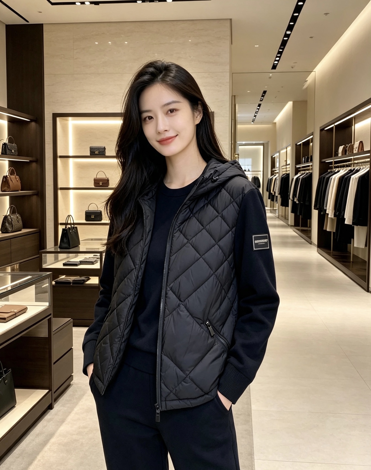 Burberry 巴宝莉 2026秋冬轻熟风菱格连帽羽绒服，菱形分格充绒，上身轻盈蓬松不压身；衣身羽绒面料搭配针织拼接衣