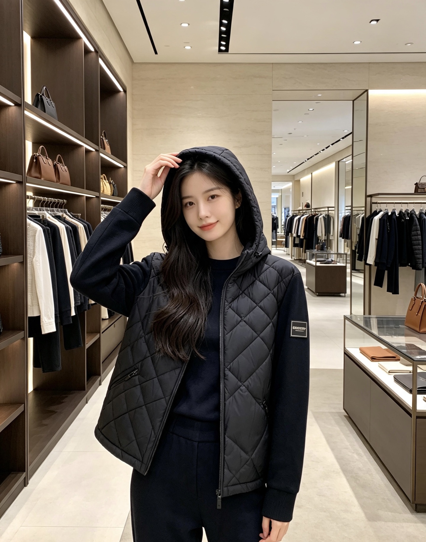 Burberry 巴宝莉 2026秋冬轻熟风菱格连帽羽绒服，菱形分格充绒，上身轻盈蓬松不压身；衣身羽绒面料搭配针织拼接衣