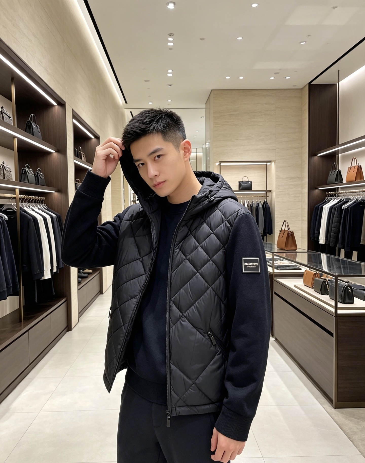 Burberry 巴宝莉 2026秋冬轻熟风菱格连帽羽绒服，菱形分格充绒，上身轻盈蓬松不压身；衣身羽绒面料搭配针织拼接衣