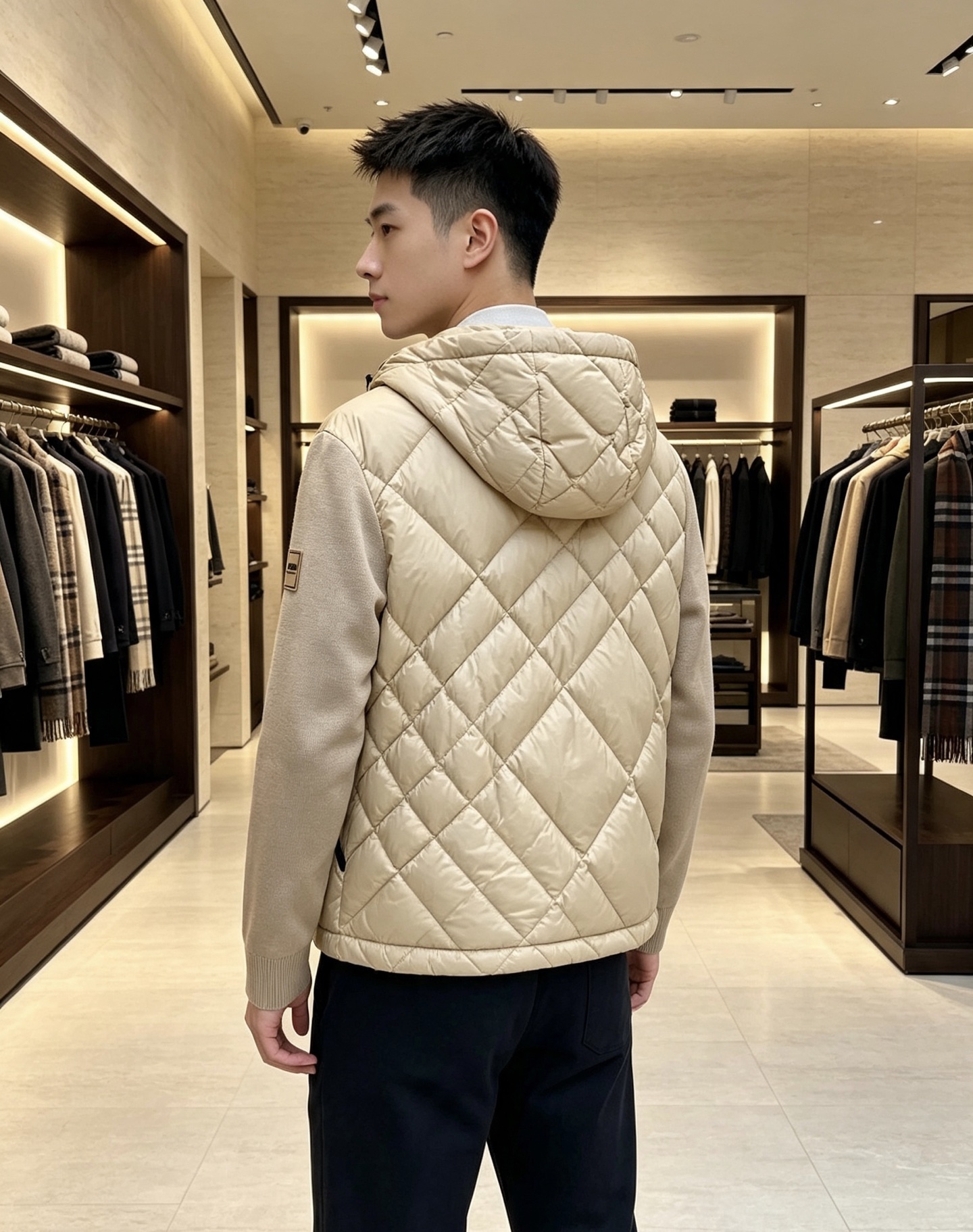 Burberry 巴宝莉 2026秋冬轻熟风菱格连帽羽绒服,菱形分格充绒,上身轻盈蓬松不压身;衣身羽绒面料搭配针织拼接衣 Burberry 巴宝莉 2026秋冬轻熟风菱格连帽羽绒服,菱形分格充绒,上身轻盈蓬松不压身;衣身羽绒面料搭配针织拼接衣