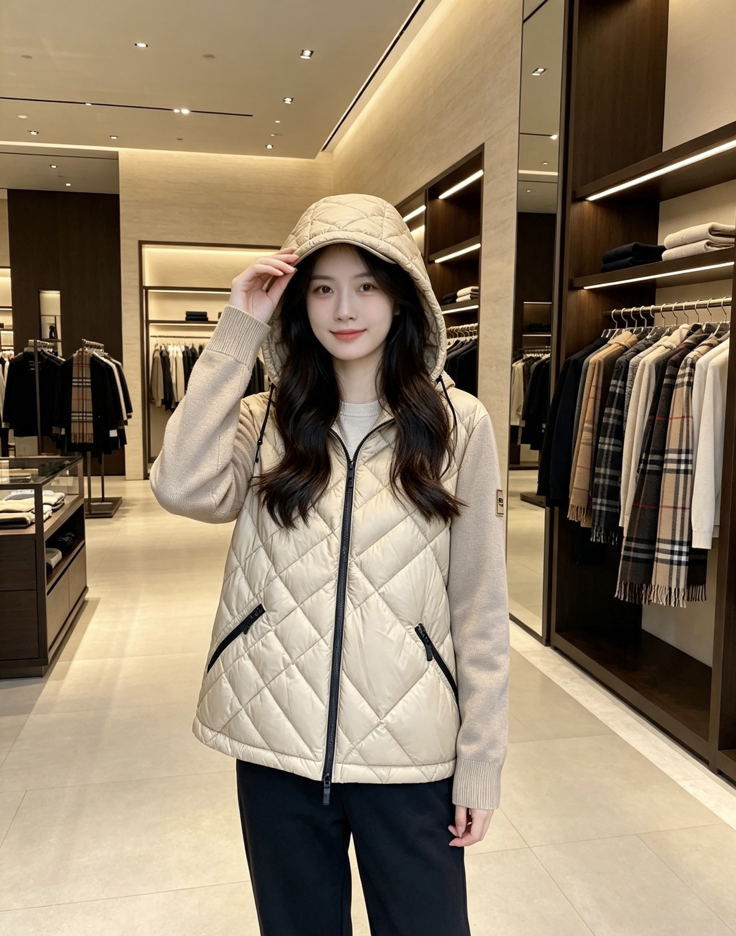 Burberry 巴宝莉 2026秋冬轻熟风菱格连帽羽绒服,菱形分格充绒,上身轻盈蓬松不压身;衣身羽绒面料搭配针织拼接衣 Burberry 巴宝莉 2026秋冬轻熟风菱格连帽羽绒服,菱形分格充绒,上身轻盈蓬松不压身;衣身羽绒面料搭配针织拼接衣