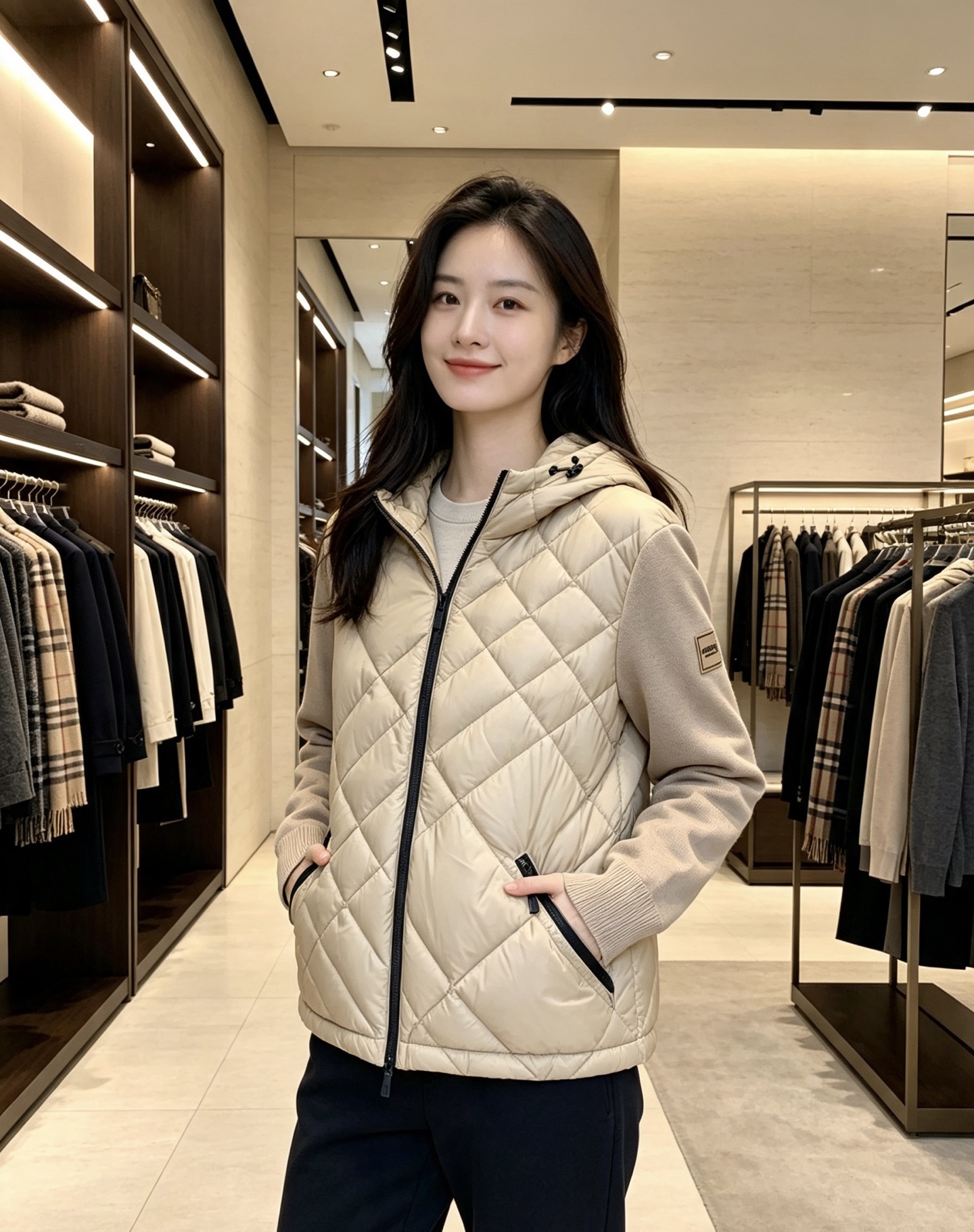 Burberry 巴宝莉 2026秋冬轻熟风菱格连帽羽绒服,菱形分格充绒,上身轻盈蓬松不压身;衣身羽绒面料搭配针织拼接衣 Burberry 巴宝莉 2026秋冬轻熟风菱格连帽羽绒服,菱形分格充绒,上身轻盈蓬松不压身;衣身羽绒面料搭配针织拼接衣