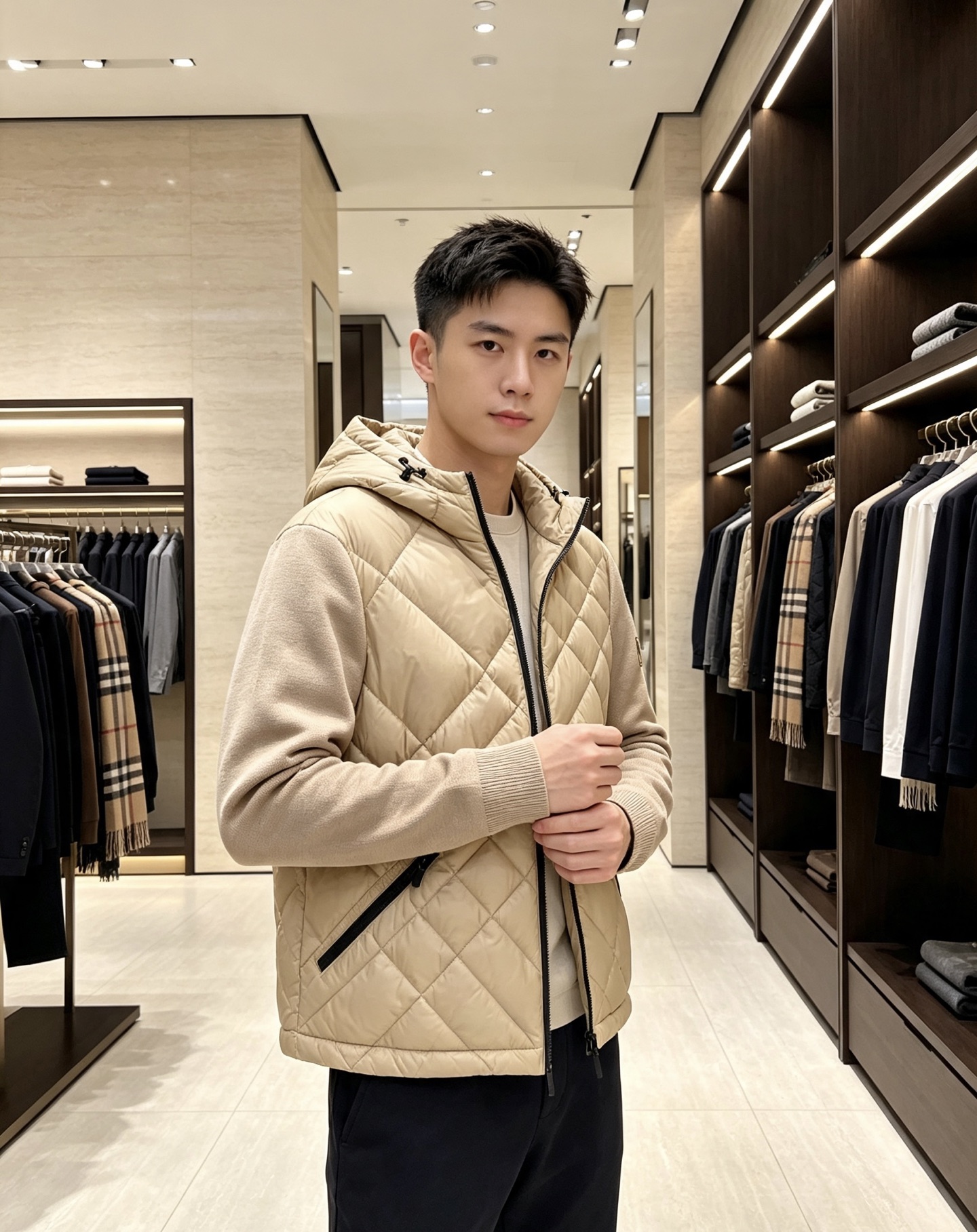 Burberry 巴宝莉 2026秋冬轻熟风菱格连帽羽绒服,菱形分格充绒,上身轻盈蓬松不压身;衣身羽绒面料搭配针织拼接衣 Burberry 巴宝莉 2026秋冬轻熟风菱格连帽羽绒服,菱形分格充绒,上身轻盈蓬松不压身;衣身羽绒面料搭配针织拼接衣
