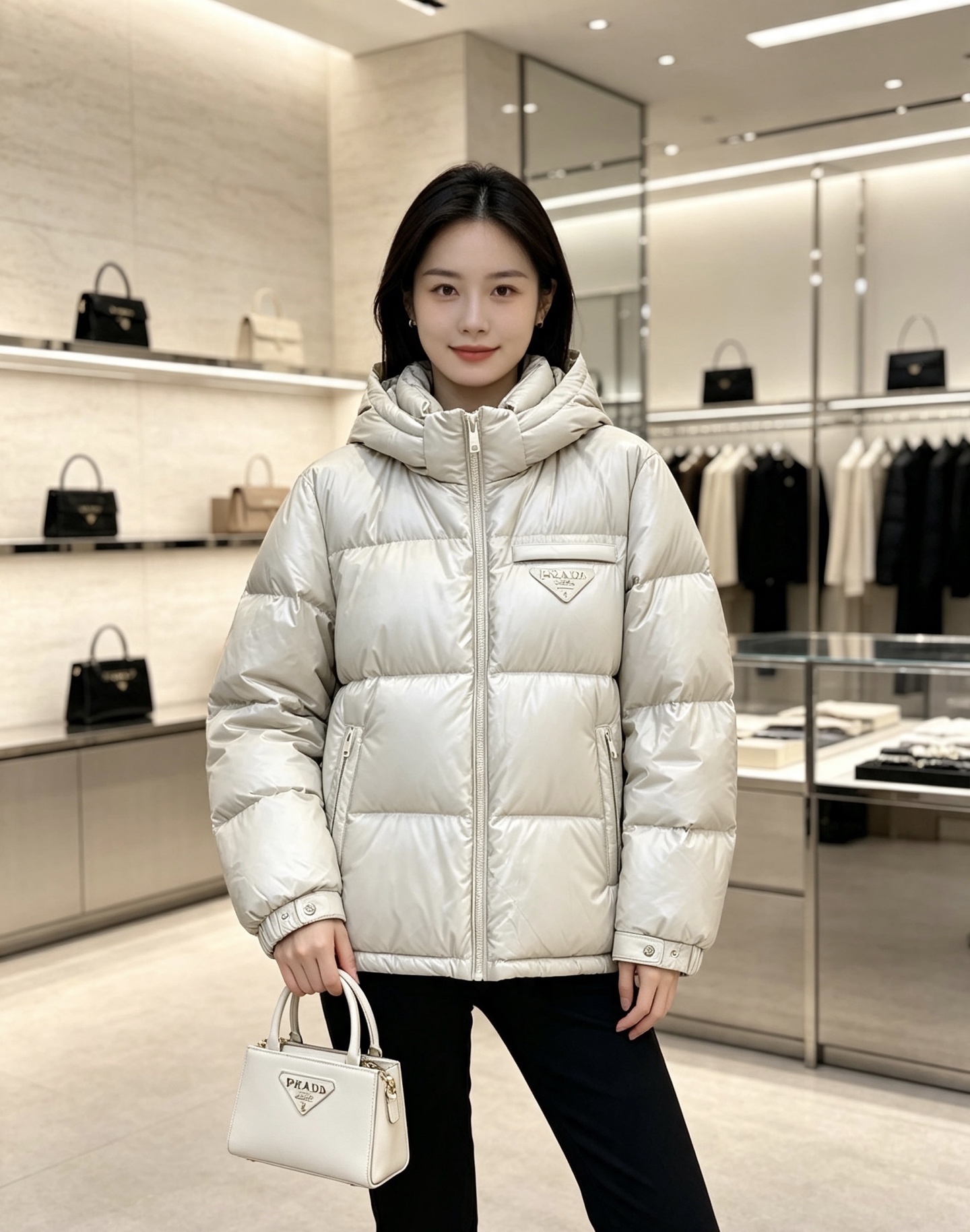 Prada 普拉达 2026秋冬重磅新款|Prada连帽短款羽绒服上新 经典三角金属铭牌,低调轻奢辨识度拉满 高光亮面防 Prada 普拉达 2026秋冬重磅新款|Prada连帽短款羽绒服上新 经典三角金属铭牌,低调轻奢辨识度拉满 高光亮面防