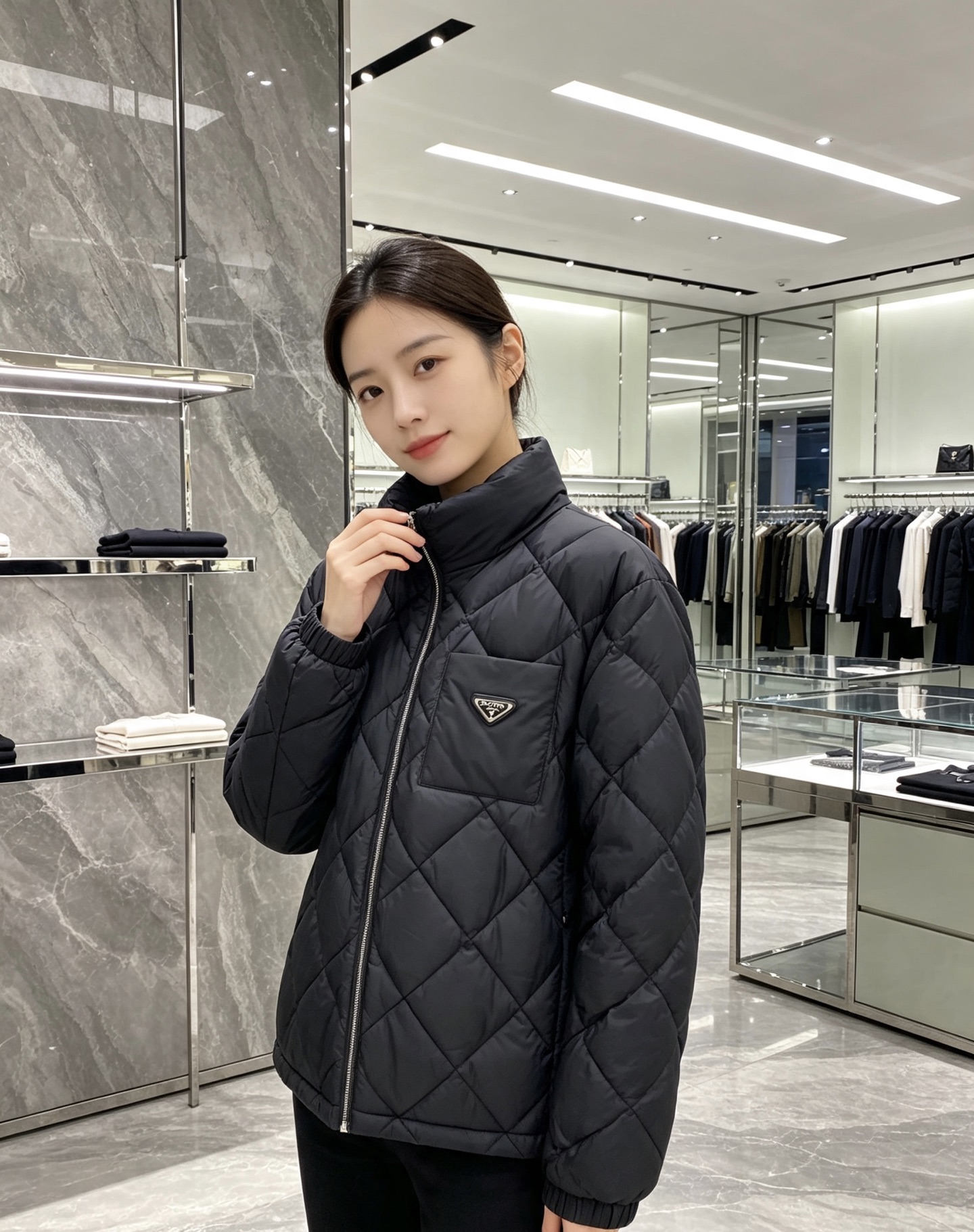 Prada 普拉达 2026秋冬轻奢菱格立领羽绒外套 菱形分格锁绒工艺,轻薄零负重,上身不显臃肿 立领防风设计,金属拉链 Prada 普拉达 2026秋冬轻奢菱格立领羽绒外套 菱形分格锁绒工艺,轻薄零负重,上身不显臃肿 立领防风设计,金属拉链