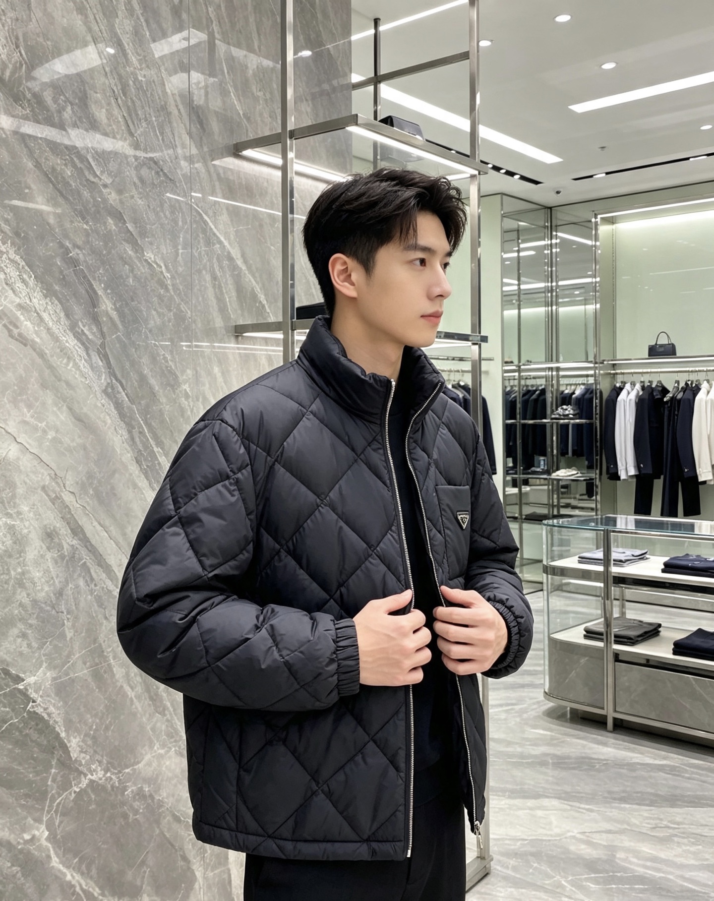 Prada 普拉达 2026秋冬轻奢菱格立领羽绒外套 菱形分格锁绒工艺,轻薄零负重,上身不显臃肿 立领防风设计,金属拉链 Prada 普拉达 2026秋冬轻奢菱格立领羽绒外套 菱形分格锁绒工艺,轻薄零负重,上身不显臃肿 立领防风设计,金属拉链
