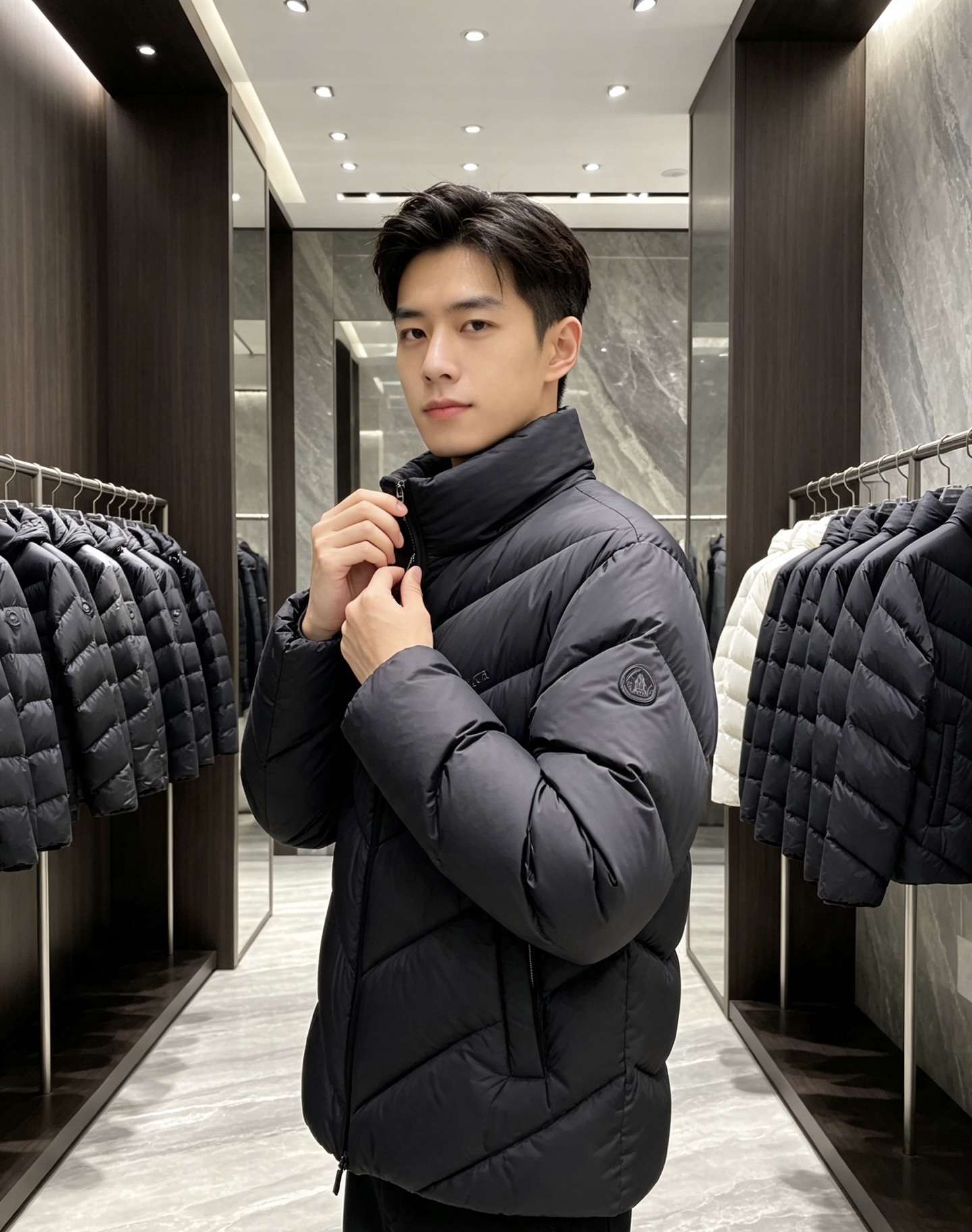 Moncler 蒙口 2026秋冬V型衍缝立领轻量羽绒服 定制斜向V型充绒分格,定型不跑绒,线条显瘦利落 高领防风立领设 Moncler 蒙口 2026秋冬V型衍缝立领轻量羽绒服 定制斜向V型充绒分格,定型不跑绒,线条显瘦利落 高领防风立领设