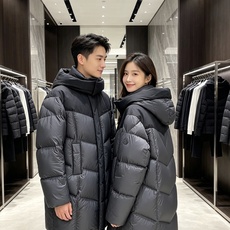 Moncler 蒙口 2026秋冬拼色连帽中长款羽绒服 黑灰撞色拼接设计,大方格分段充绒,蓬松饱满,锁绒不跑棉 立体加大 Moncler 蒙口 2026秋冬拼色连帽中长款羽绒服 黑灰撞色拼接设计,大方格分段充绒,蓬松饱满,锁绒不跑棉 立体加大