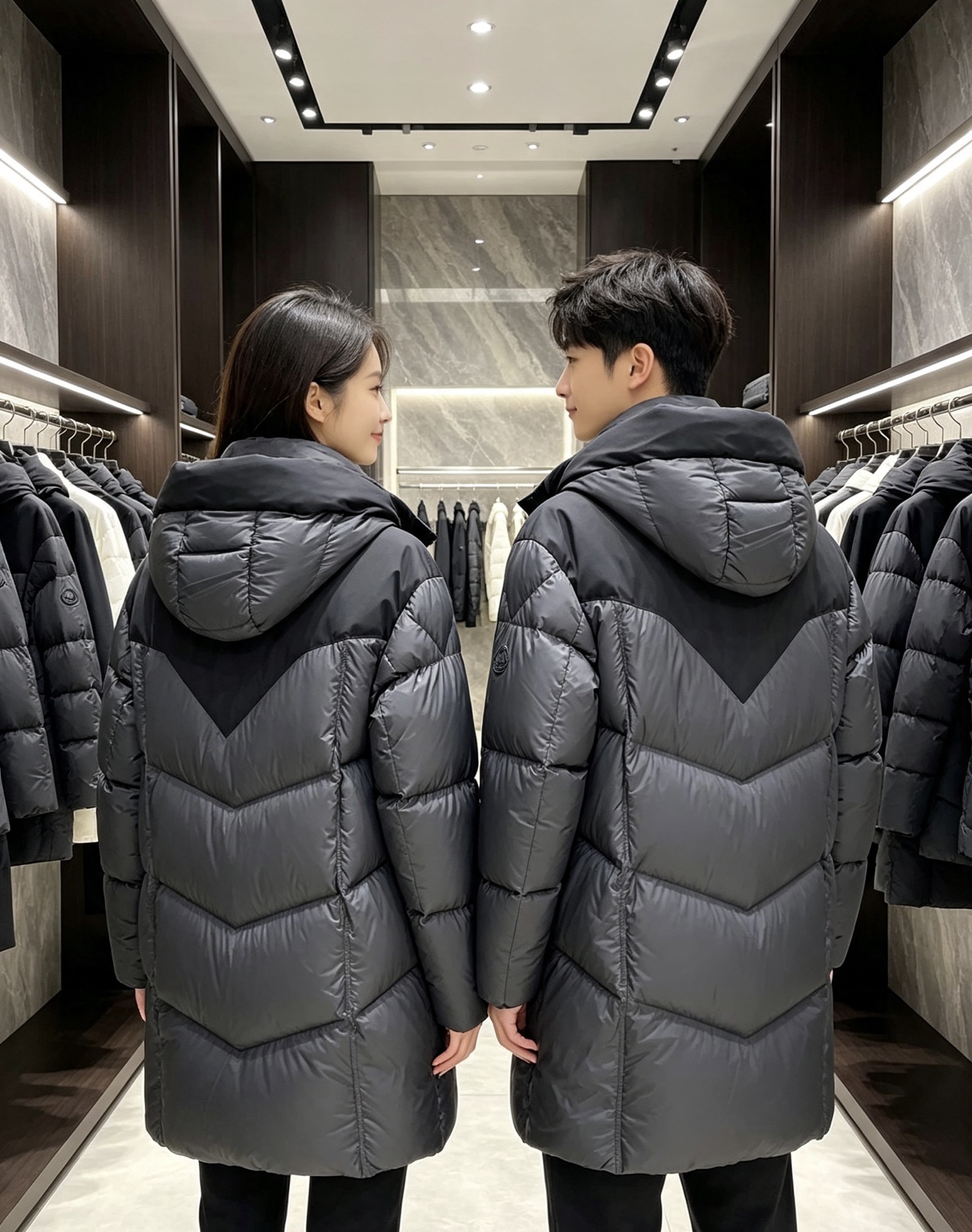 Moncler 蒙口 2026秋冬拼色连帽中长款羽绒服 黑灰撞色拼接设计,大方格分段充绒,蓬松饱满,锁绒不跑棉 立体加大 Moncler 蒙口 2026秋冬拼色连帽中长款羽绒服 黑灰撞色拼接设计,大方格分段充绒,蓬松饱满,锁绒不跑棉 立体加大