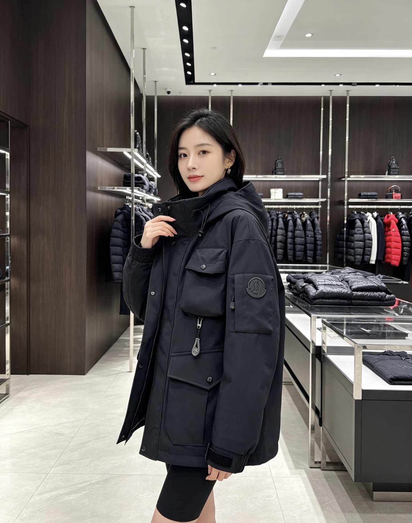 Moncler 蒙口2026秋冬新款羽绒服 重磅防风工装面料，挺括有型不易褶皱 丰富立体多口袋，兼具美观与实用性 胸前标
