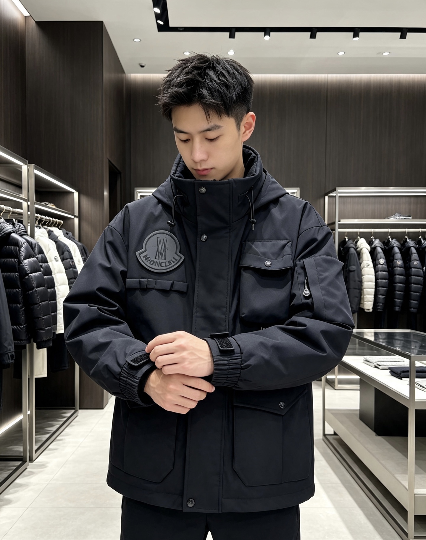 Moncler 蒙口2026秋冬新款羽绒服 重磅防风工装面料，挺括有型不易褶皱 丰富立体多口袋，兼具美观与实用性 胸前标