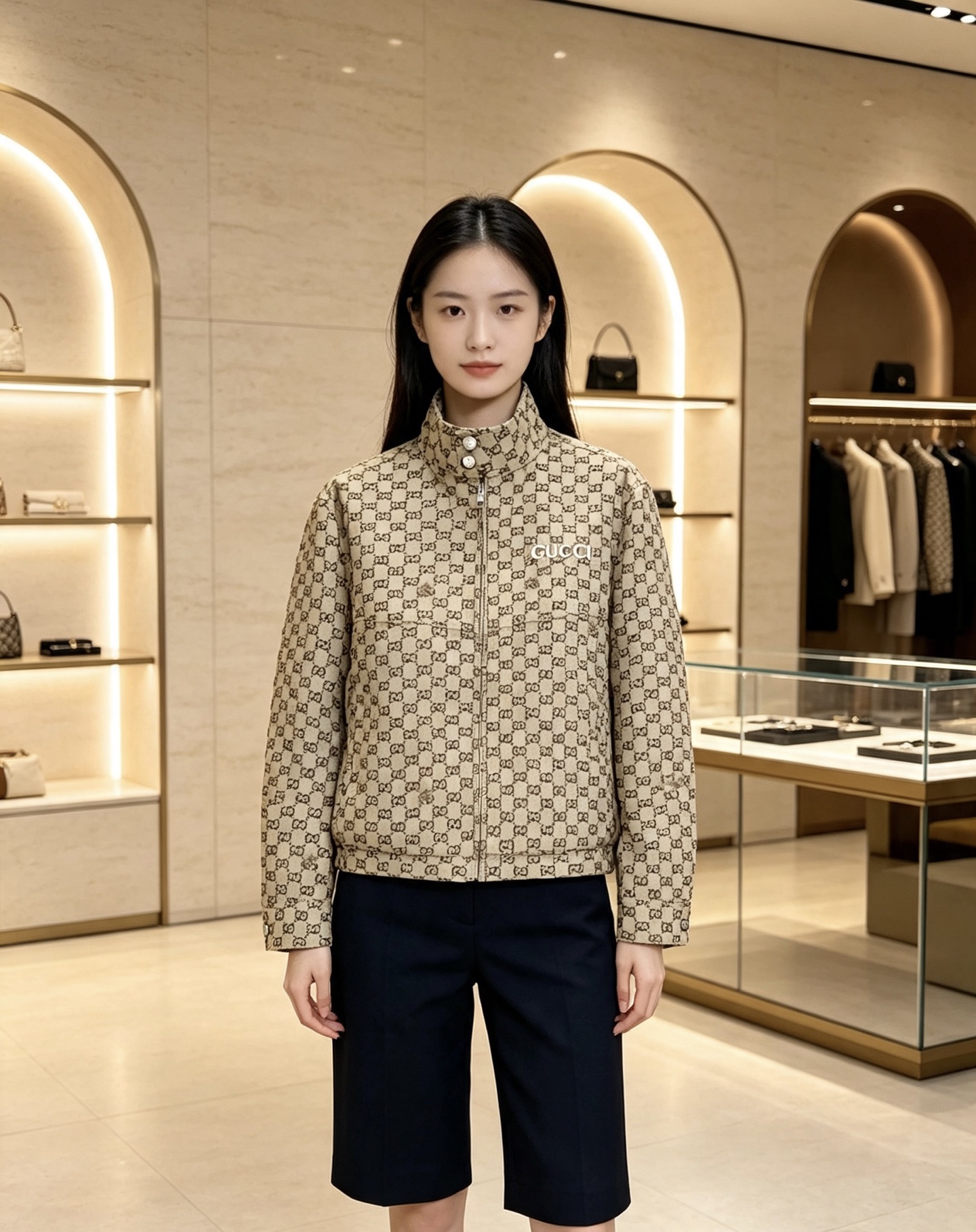 Gucci｜古驰 2026秋冬新款立领羽绒服 经典GG老花满印面料，胸前精致品牌刺绣 配套原版定制五金，做工细节到位 立