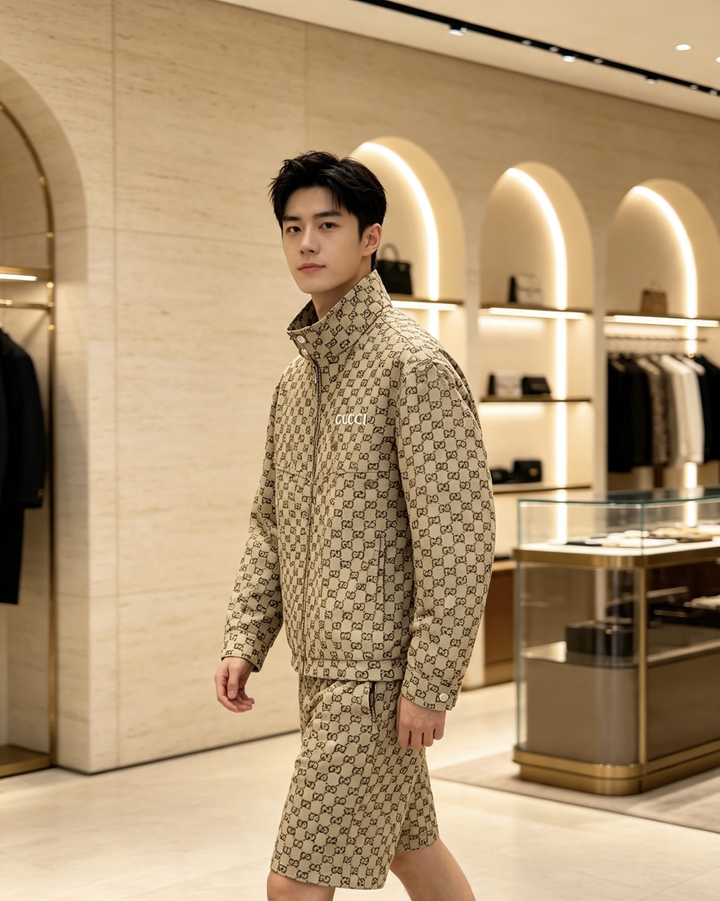 Gucci｜古驰 2026秋冬新款立领羽绒服 经典GG老花满印面料，胸前精致品牌刺绣 配套原版定制五金，做工细节到位 立