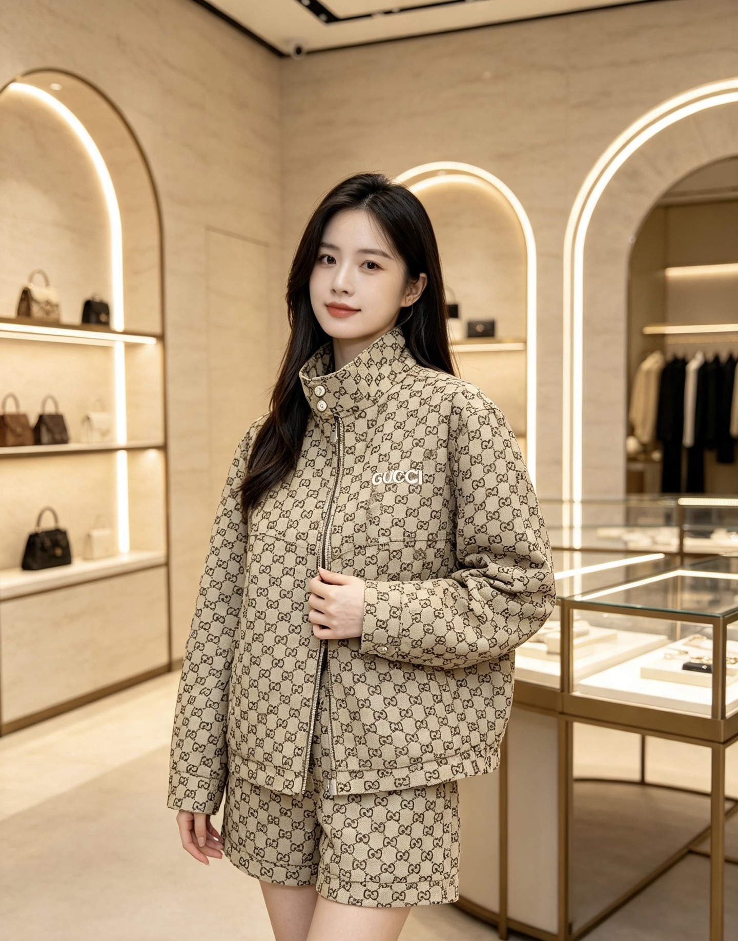 Gucci｜古驰 2026秋冬新款立领羽绒服 经典GG老花满印面料，胸前精致品牌刺绣 配套原版定制五金，做工细节到位 立