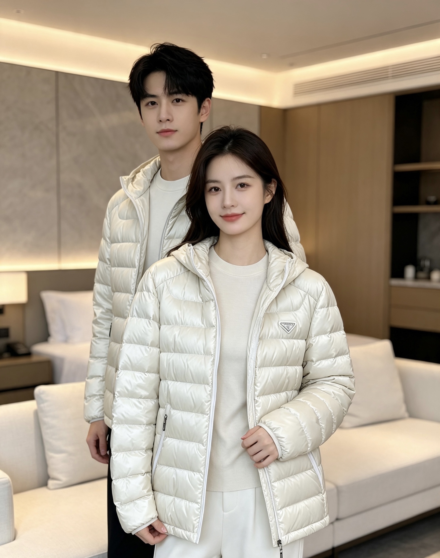 Prada 普拉达 2026秋冬新款三角标连帽轻薄羽绒,米白/酒红/藏蓝/黑四色男女同款。 横条分仓充绒,不跑绒不臃肿; Prada 普拉达 2026秋冬新款三角标连帽轻薄羽绒,米白/酒红/藏蓝/黑四色男女同款。 横条分仓充绒,不跑绒不臃肿;