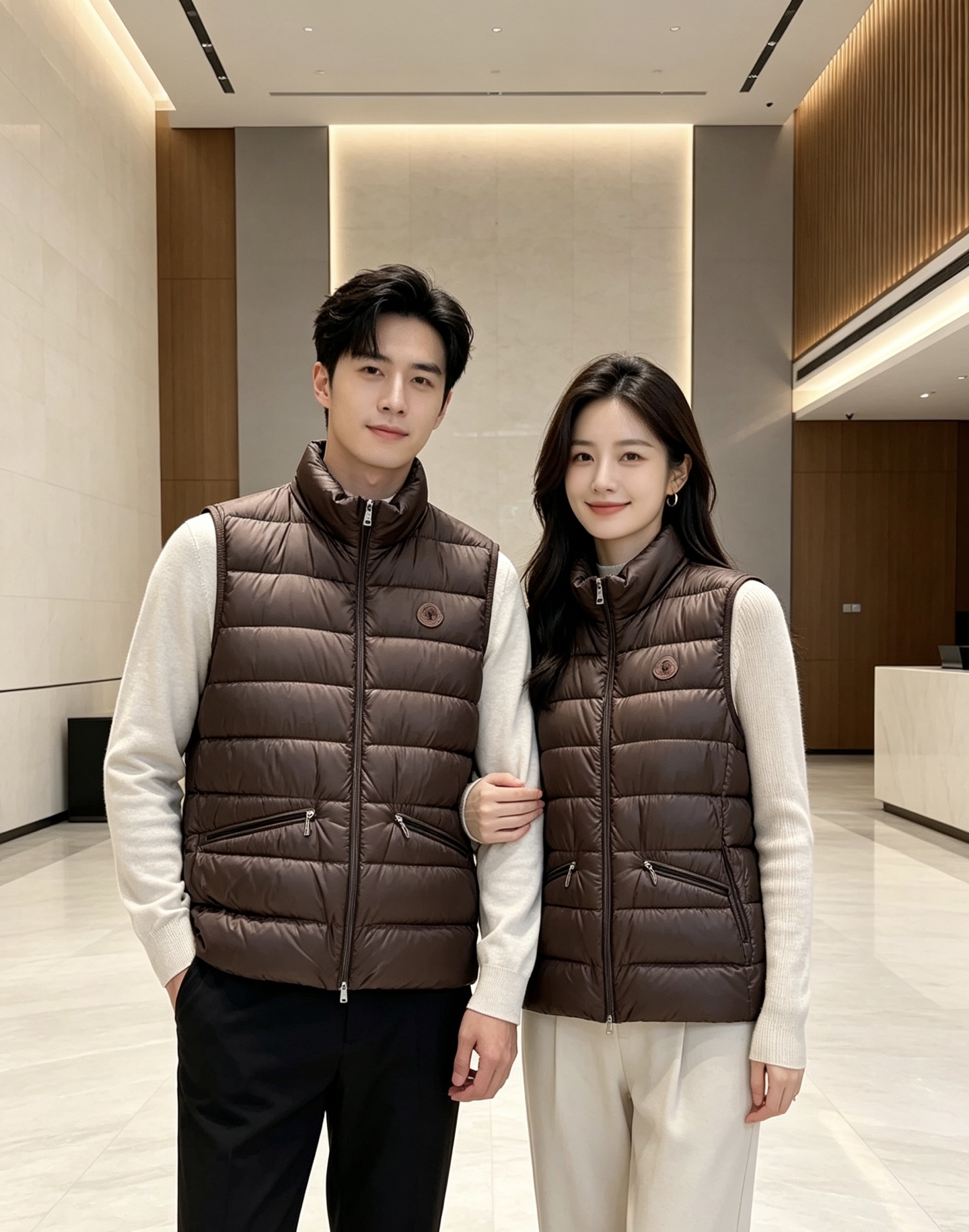 Moncler 蒙口 2026秋冬立领轻薄羽绒马甲,米白/棕/藏蓝三色 男女同款。 横格分仓充绒,轻便不跑绒;胸口经典圆 Moncler 蒙口 2026秋冬立领轻薄羽绒马甲,米白/棕/藏蓝三色 男女同款。 横格分仓充绒,轻便不跑绒;胸口经典圆