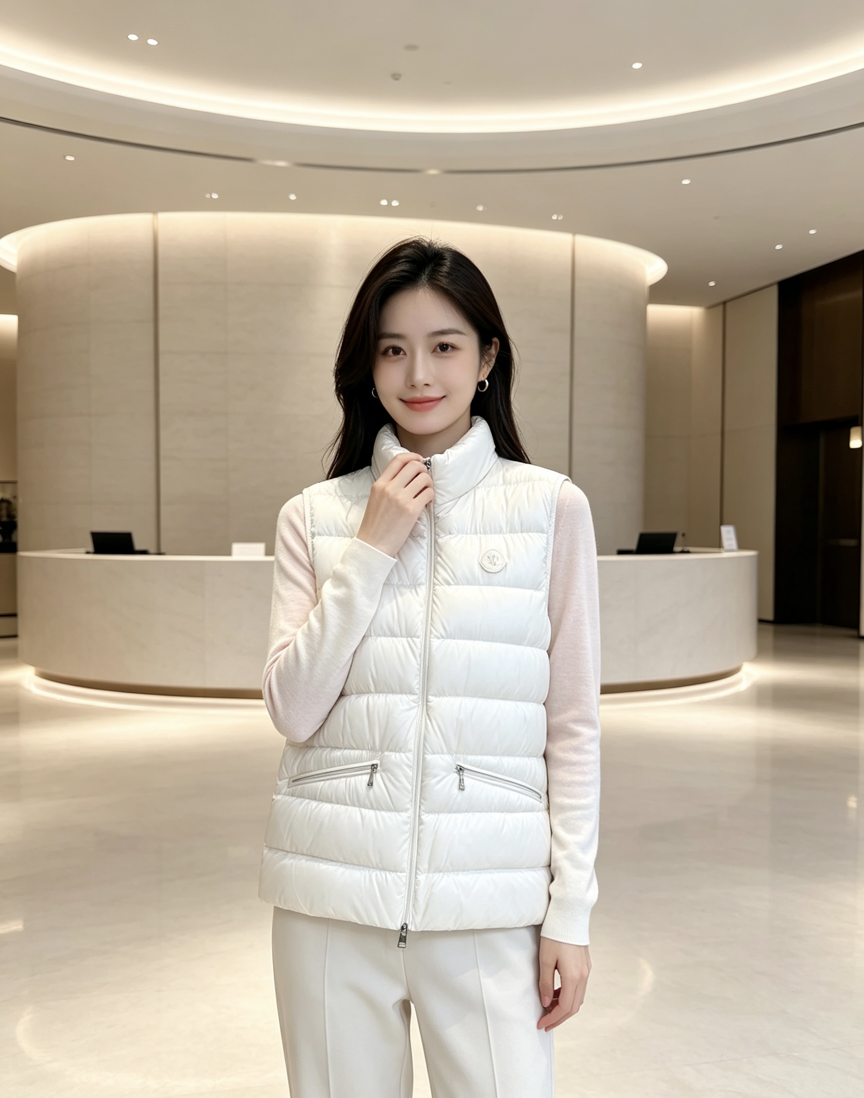 Moncler 蒙口 2026秋冬立领轻薄羽绒马甲,米白/棕/藏蓝三色 男女同款。 横格分仓充绒,轻便不跑绒;胸口经典圆 Moncler 蒙口 2026秋冬立领轻薄羽绒马甲,米白/棕/藏蓝三色 男女同款。 横格分仓充绒,轻便不跑绒;胸口经典圆