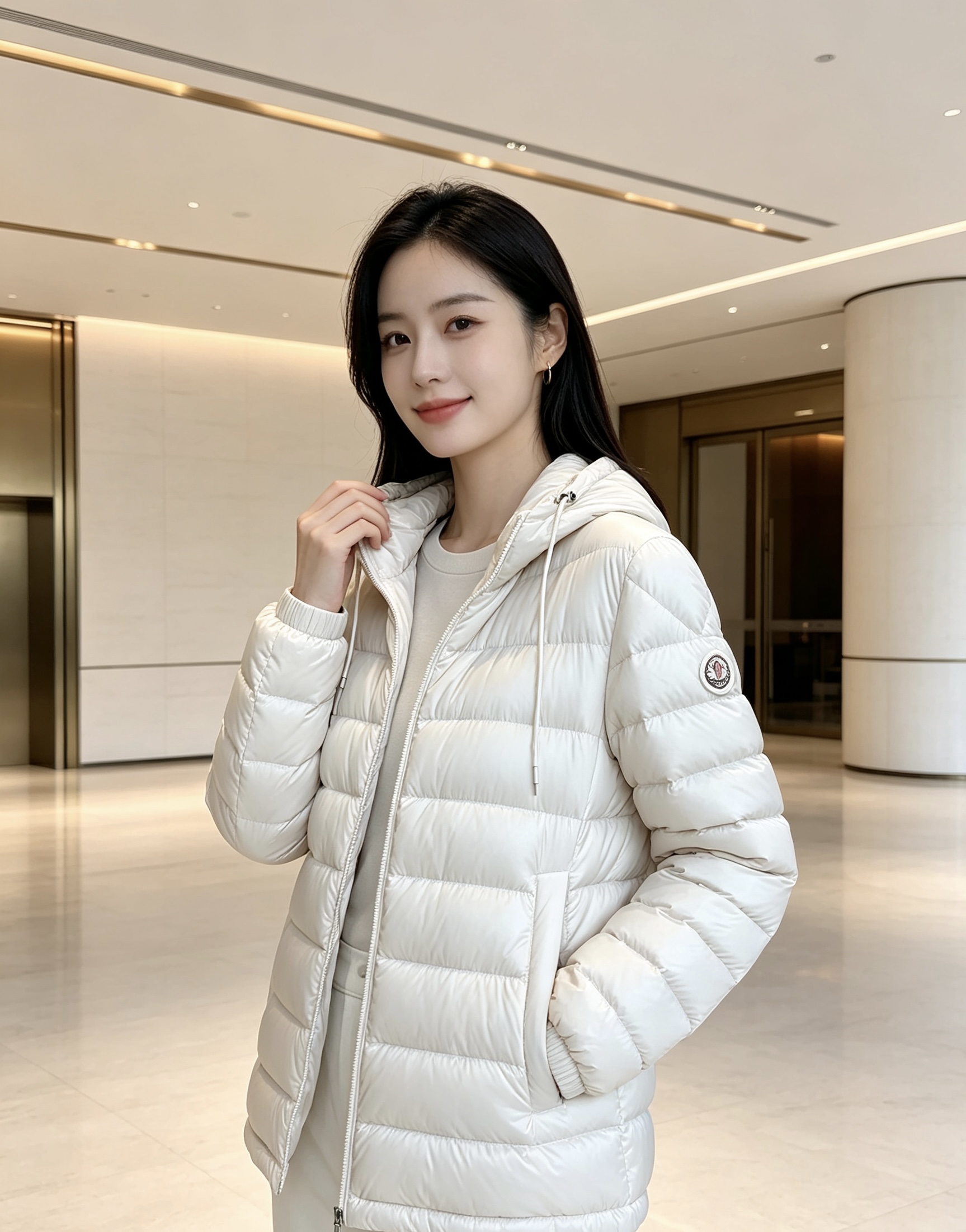 Moncler 蒙口 2026秋冬新款｜连帽轻薄横条羽绒上新 米白/藏青双色 男女都能驾驭 可调节抽绳连帽，大风天护住头